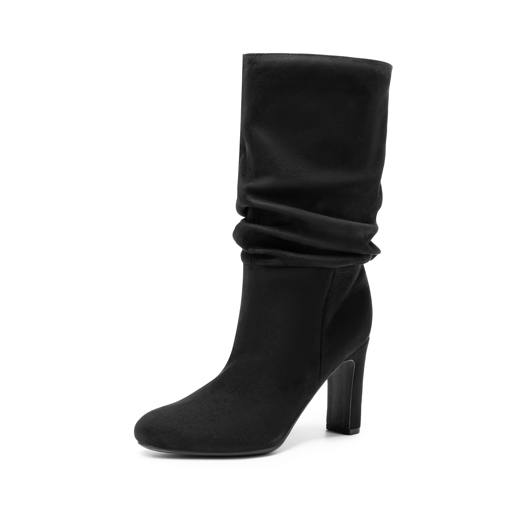 DREAM PAIRS Slouch Boots for Women Mid Calf Womens Fashion Almond Toe High Heel Fall Winter Dressy Boots