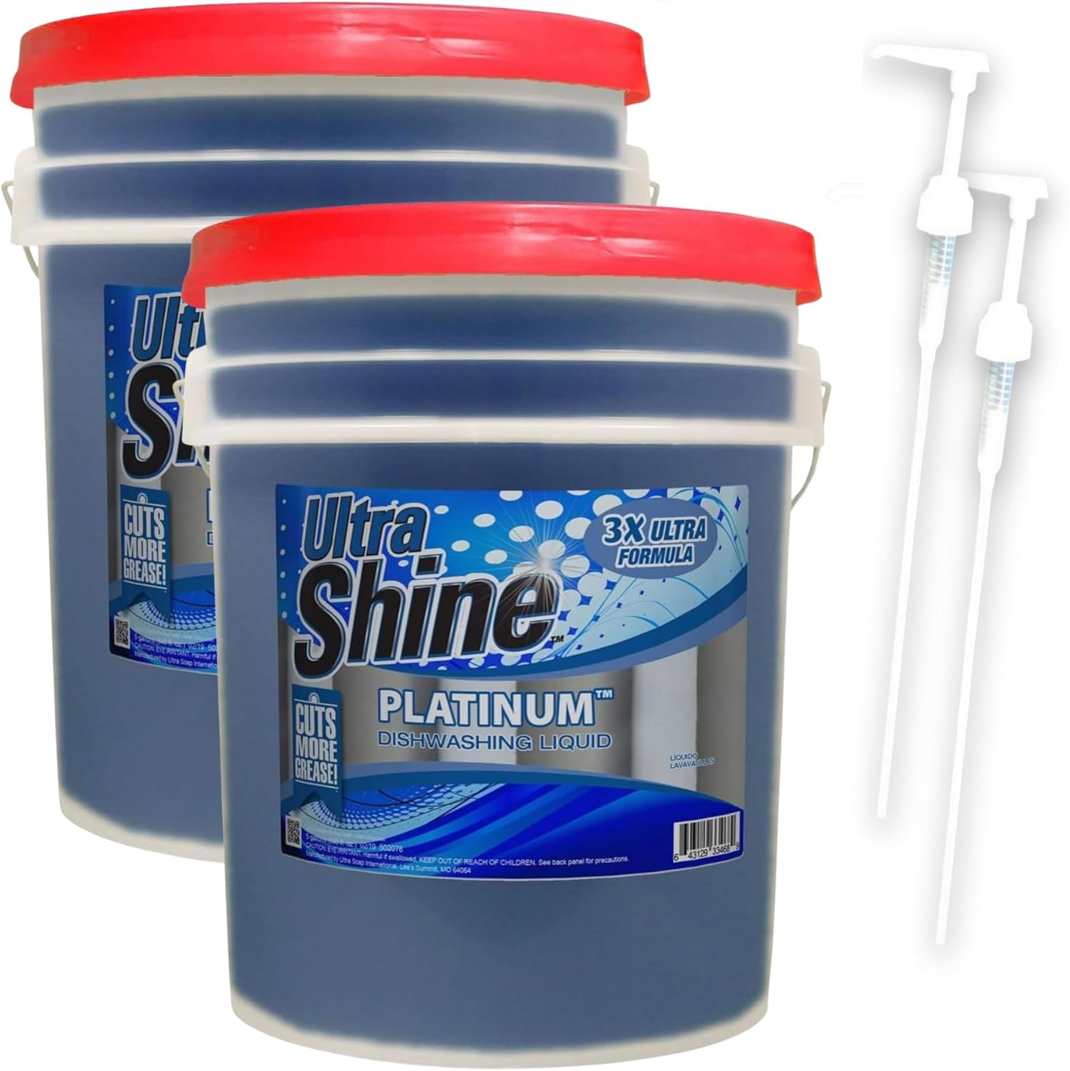 Ultra Shine 2 Pack 3X Platinum Bulk Dishwashing Liquid, Powerful Grease Remover, 5-Gallon - Concentrated Dish Cleaner Soap for Commercial Kitchens, Restaurants & Home Cleaning, Gentle on Hands & Skin