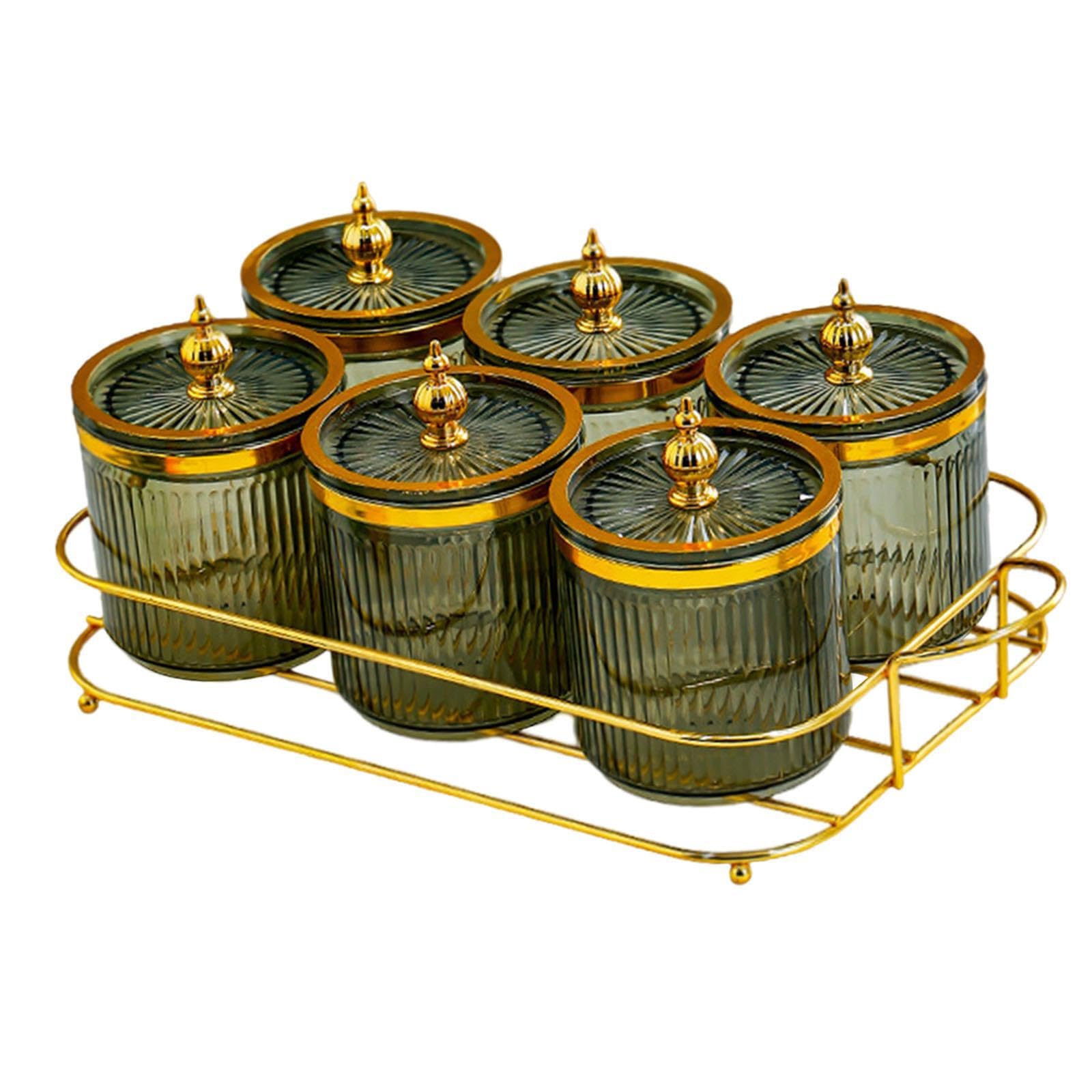 Plateau à condiments à 6 compartiments pour collations, noix, fruits secs et frais, plateau de service polyvalent et bol vert, 35,5 x 18,5 x 12 cm, parfait pour les desserts et les fêtes