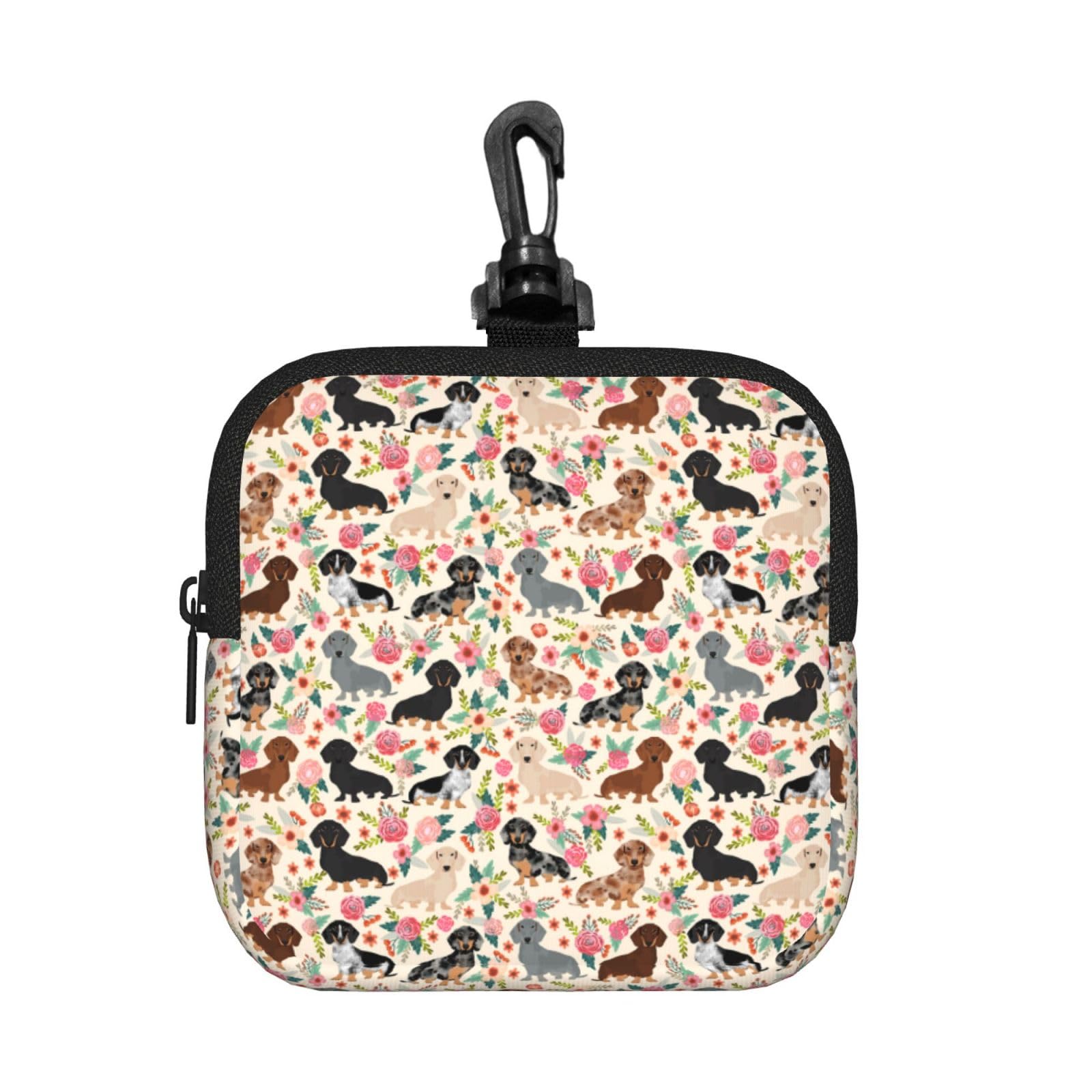 Dog Floral Print Square Storage Bag Travel Toiletry Cosmetic Organizer Pouch Lightweight Reusable