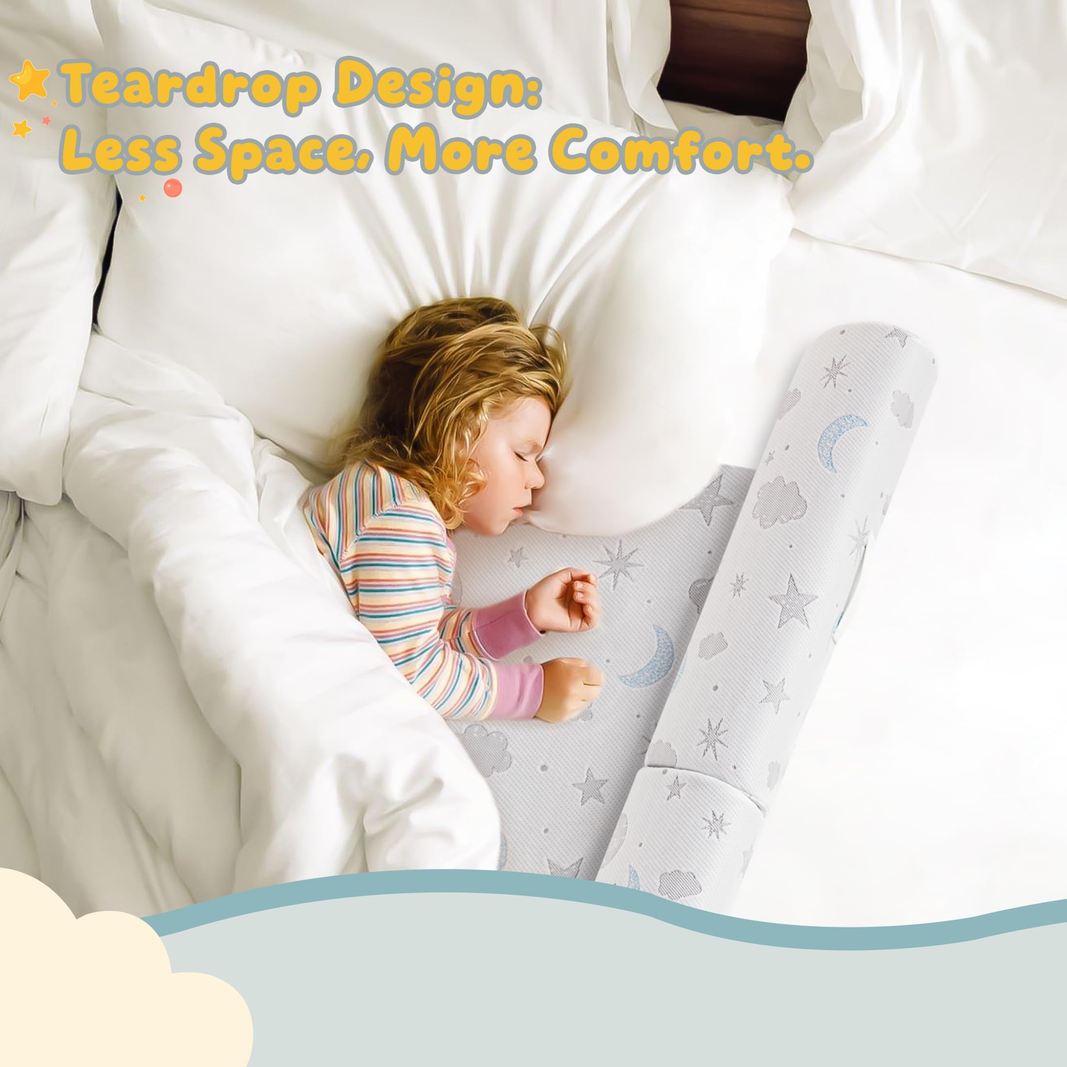 Sponda Letto per Bambini - Barriera in Schiuma dal Design Unico a Semi-Goccia con Grip Antiscivolo, Rivestimento Traspirante, Impermeabile e Lavabile, Salvaspazio, per Bambini e Anziani