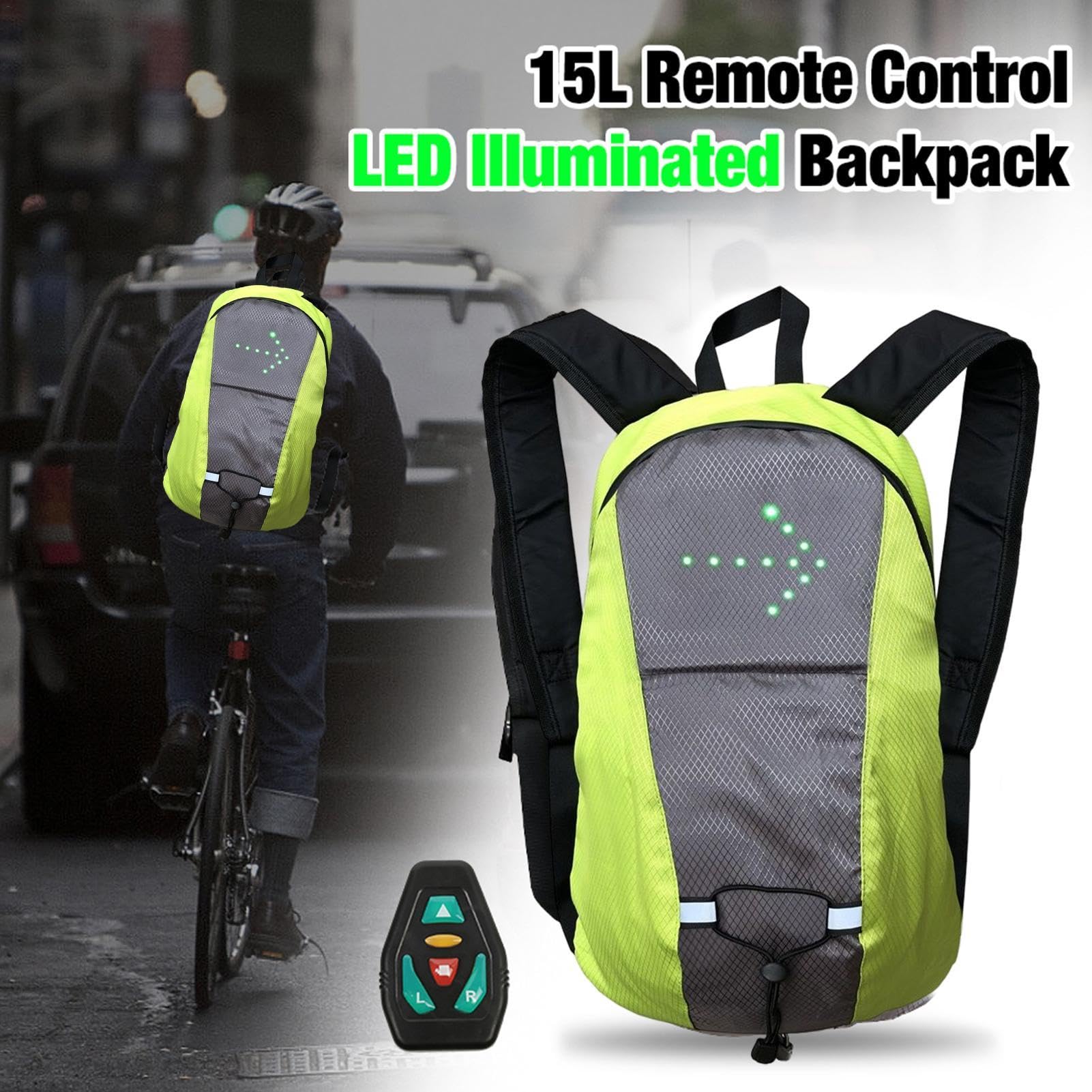 15L Zaino Da Bicicletta, Zaino Luminoso LED, Gilet Da Ciclismo A LED, Riflettente Gilet Da Ciclismo con Indicatore Di Direzione, Zaino Bici Ricaricabile USB per Ciclismo Esecuzione