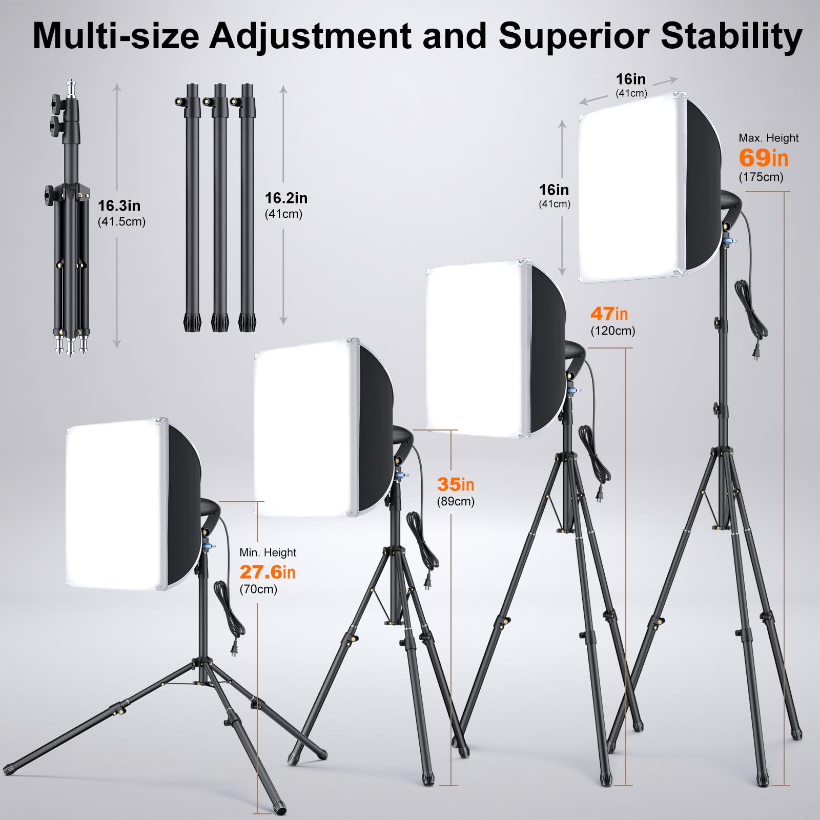 LINCO Lincostore Softbox Photography Lighting Kit 16'' x 16'' Professional Softbox Lighting Kit with 85W 3000-6500K LED Bulbs, Studio Lights for Photography/Video Recording/Live Streaming