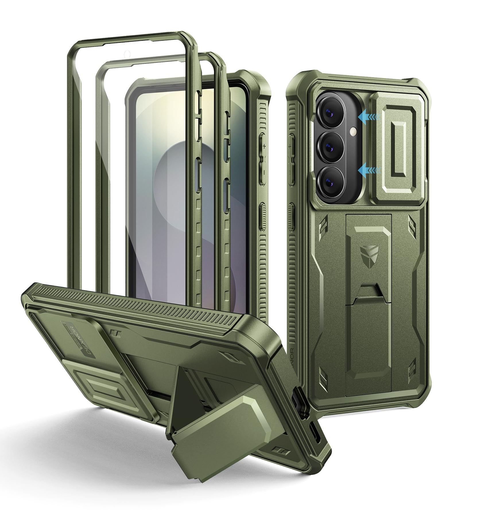 Dexnor for Samsung Galaxy S26 Case with Upgraded Slide Camera Cover &amp; 2 Front Frames &amp; Built-in Screen Protector &amp; Kickstand, Heavy-Duty Rugged Case Full-Body Protective Cover(2026),6.3",Army Green