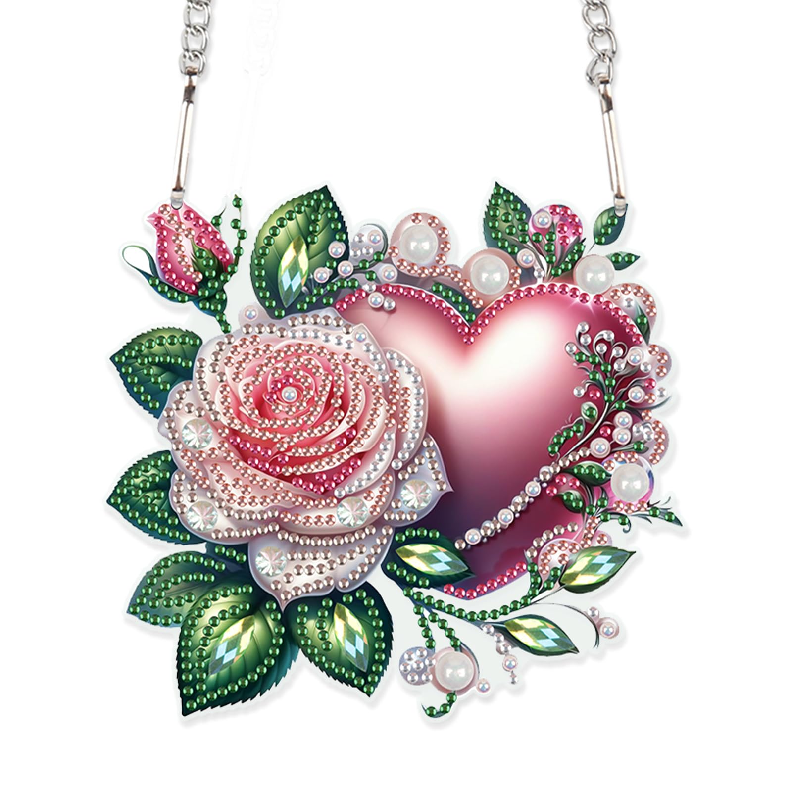 AiYuanzsh 5D Diamond Painting Hanging Pendant, DIY Rose and Heart Diamond Art Kit for Adults, Crystal Rhinestone Window Decoration, Wall and Home Ornament, Valentine’s Day Gift