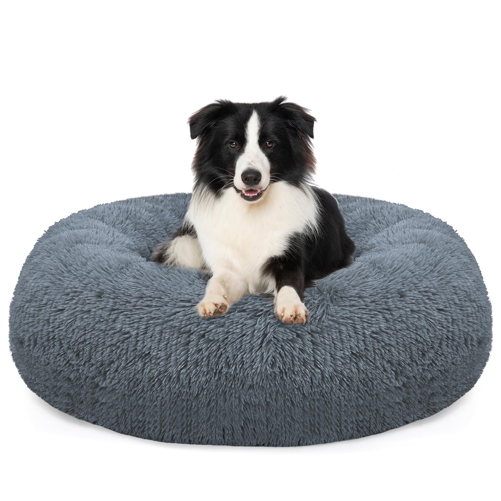 MDDK DY 80cm Large Donut Dog Bed with Non-Slip Base - Machine Washable Plush Cat Beds for Indoor Cats, Orthopaedic, Dark Grey โ image 1