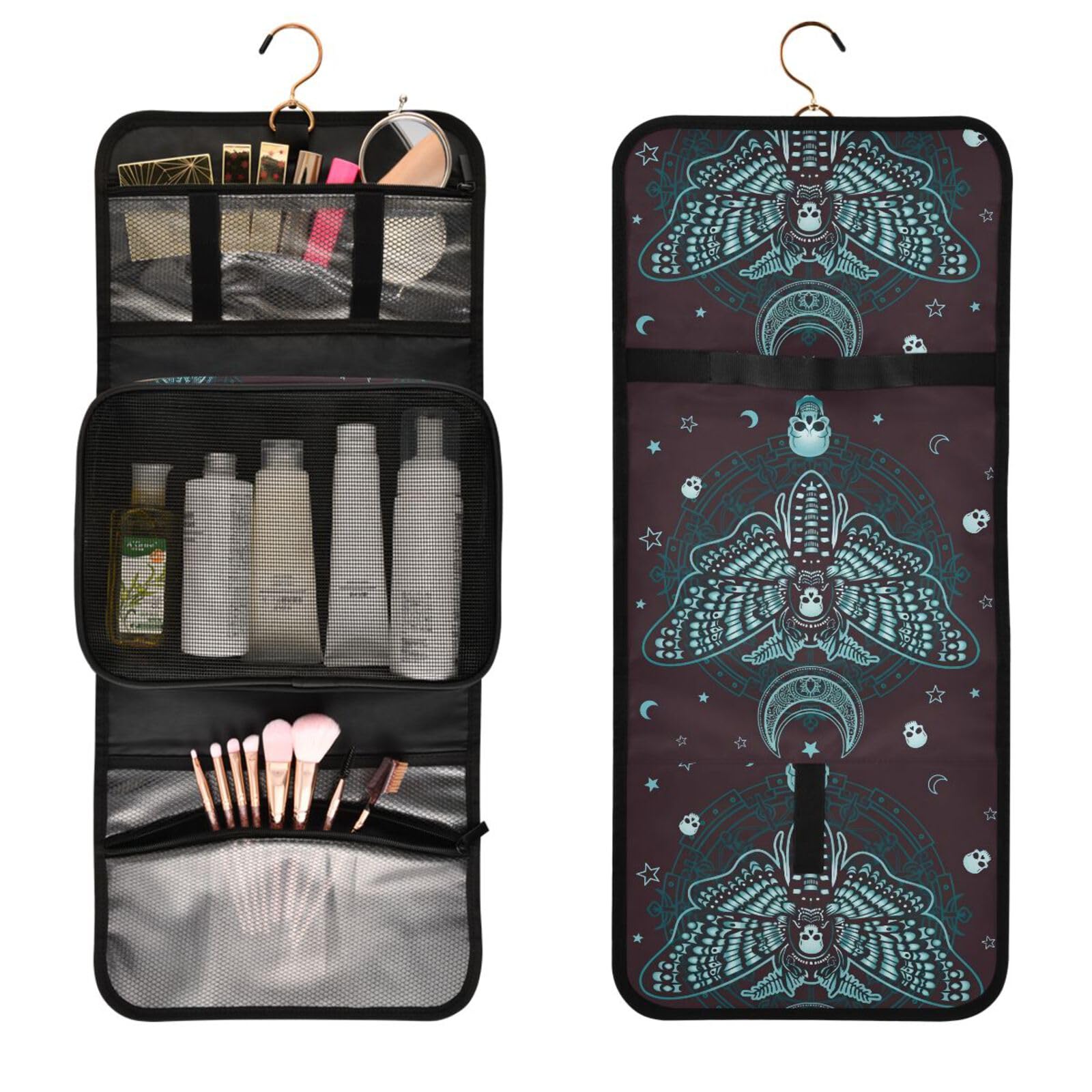MNSRUU Kulturbeutel Schmetterling Beige Hängende Make-up Reisetasche für Toilettenartikel 3 Stück Kulturbeutel Organizer Taschen Tragbares Klares Toilettenartikel-Set, Totenkopf 09, Einheitsgröße
