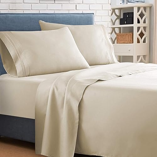 Miniatura 2 de Clara Clark  Supreme 1500 Collection - Juego de sábanas de 5 piezas, tamaño King dividido, color beige crema
