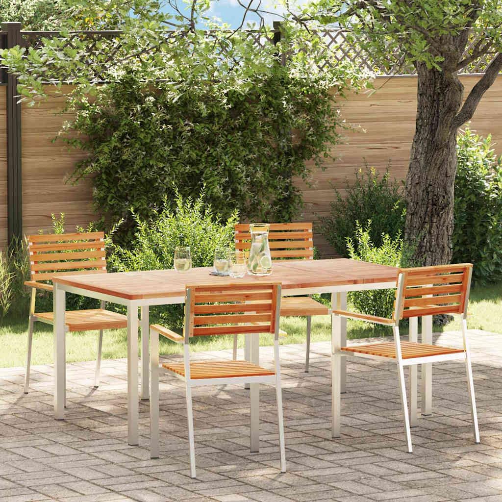Moderno juego de comida al aire libre de 5 piezas, marrón, con marco de acero y tablas de madera, equipado con cojines con cremallera y reposabrazos ergonómicos, perfecto