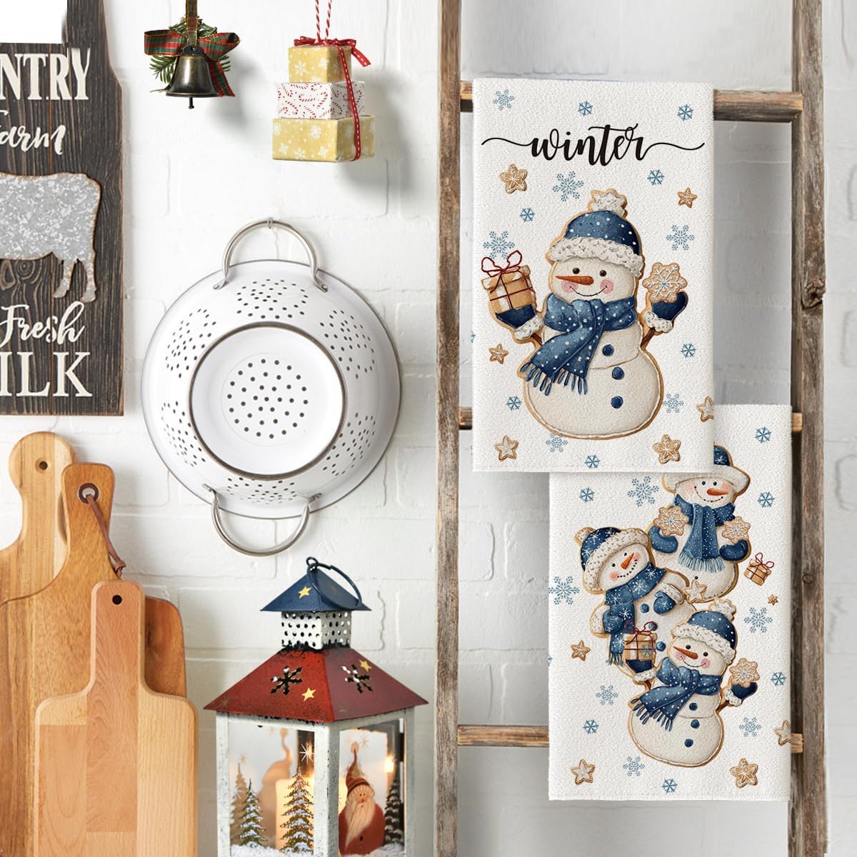 Artoid Mode Snowman Star Snowflake Winter Kitchen Towels Dish Towels, 18x26 Inch Farmhouse Holiday Decoration Cleaning Set of 2 - Image 3