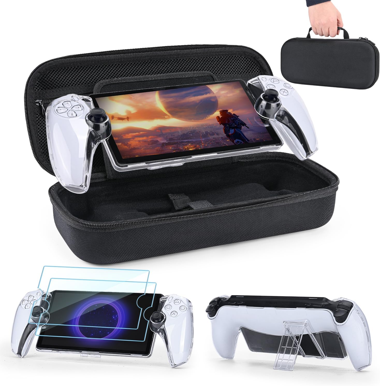 Younik PS Portal Case, 4 In 1 PS Portal Accessories with 2 Screen Protectors and Clear Protective Case, Protective Hard Shell Carrying Case