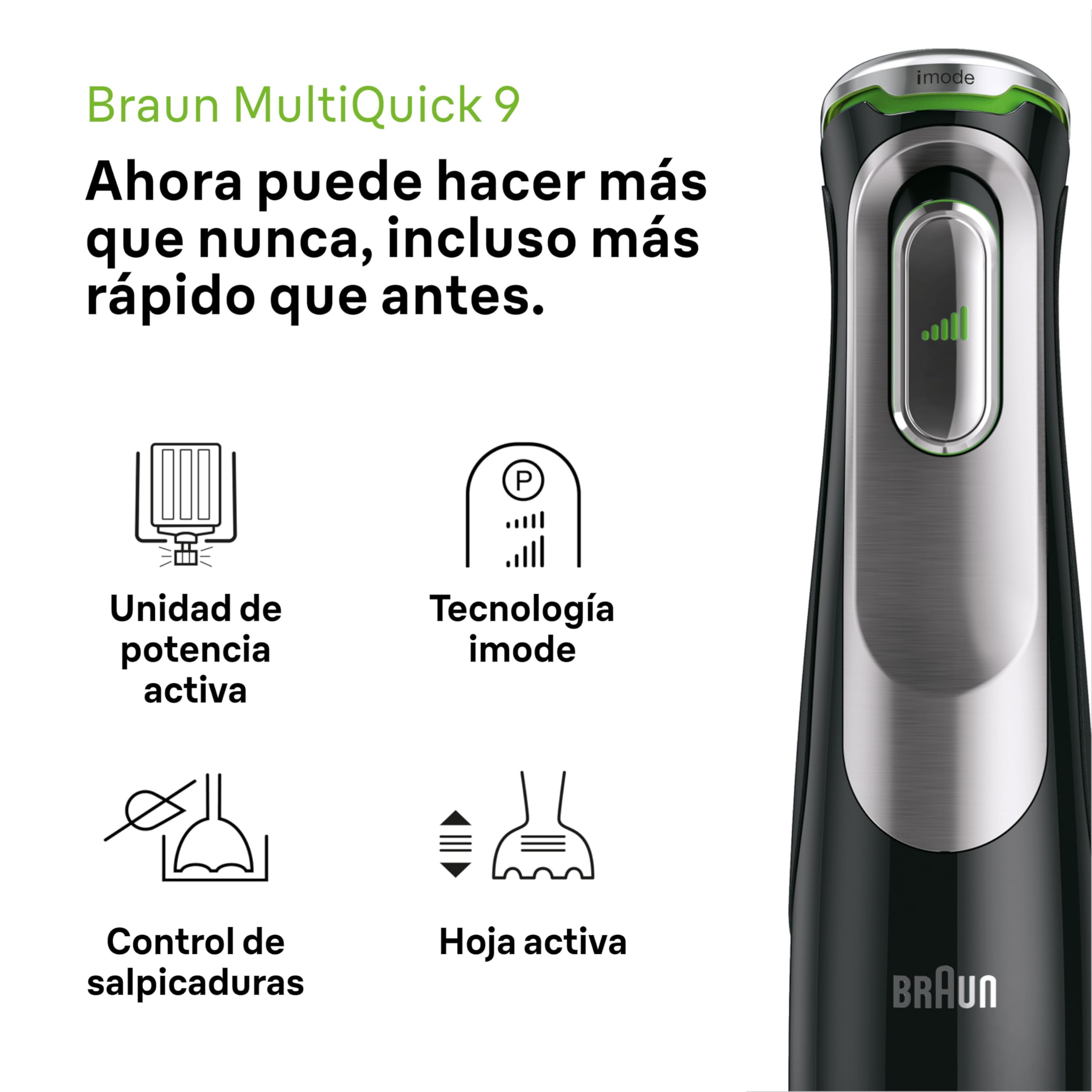 Braun Minipimer 9 - Batidora de Mano con Tecnología Anti Splash, Selección Precisa de Velocidad, Active PowerDrive para Resultados Suaves, Jarra Batidora, Picadora, Vaso 600mL, 1200W, Negro (MQ9147X)