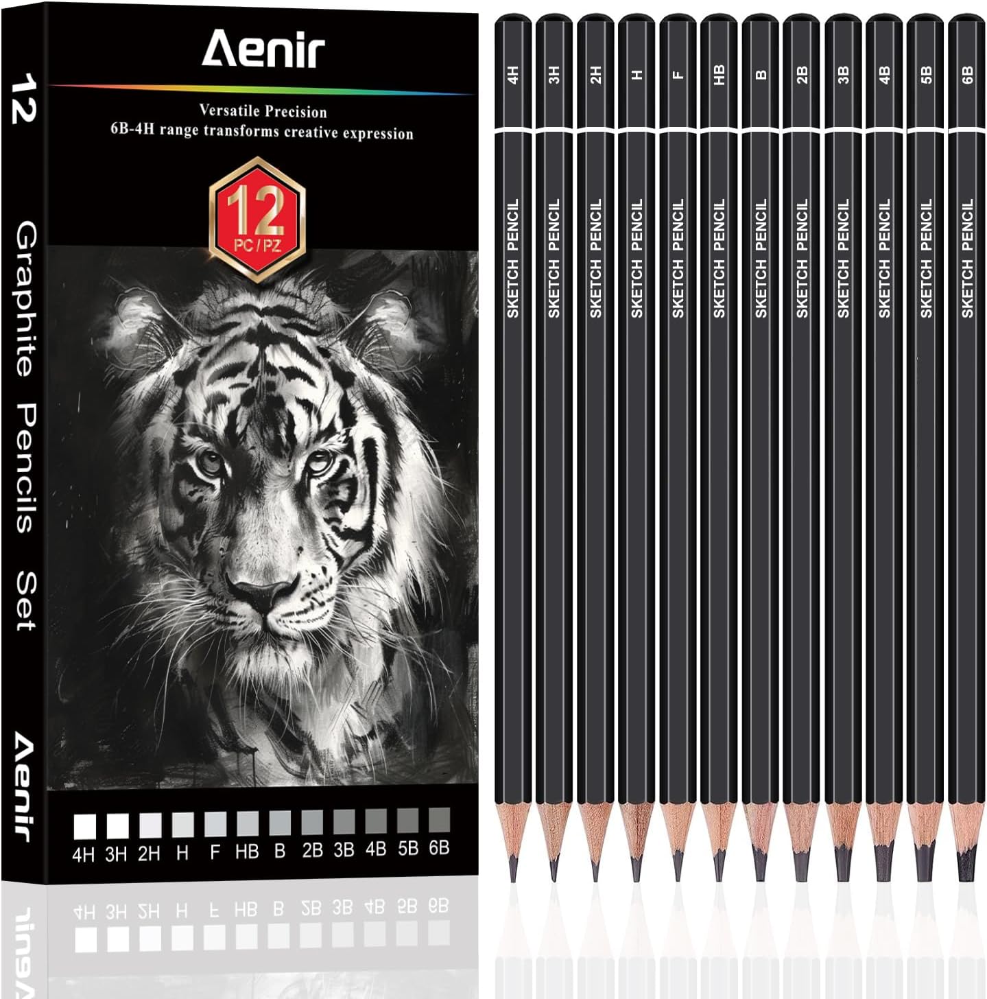 Sketch Pencils for Drawing, Set of 12 Drawing Pencils for Sketching Medium (6B - 4H), Artist Graphite Pencils, Sketch Set for Artists for Sketching Supplies, Art Supplies.