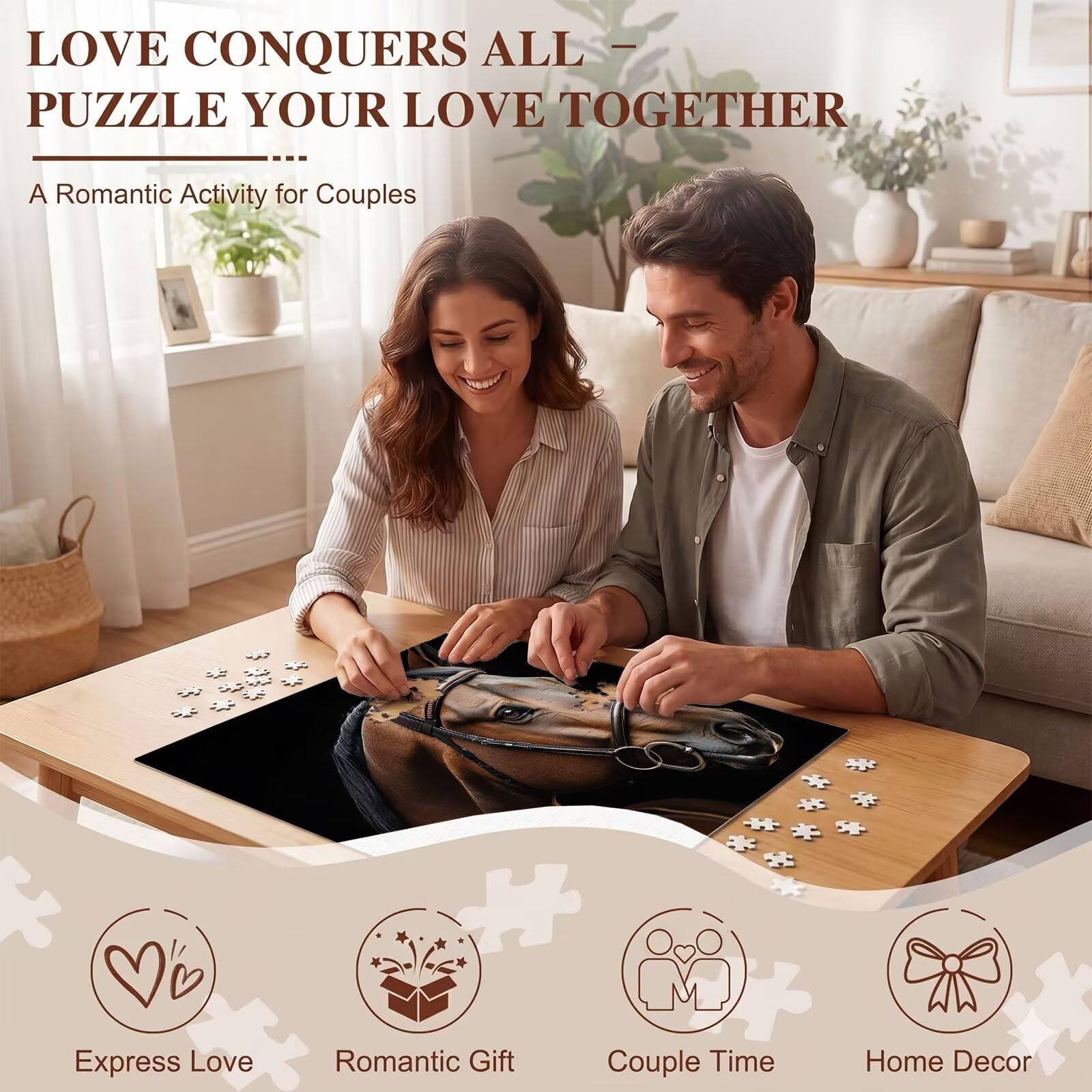 cavallo animale domestico Puzzle 1500 Pezzi per Adulti, Puzzle in Legno -Collezione Classica con Poster Incluso - Sfida di Concentrazione e Passatempo Antistress, Gioco per Famiglia, 87 x 57 cm f0-650