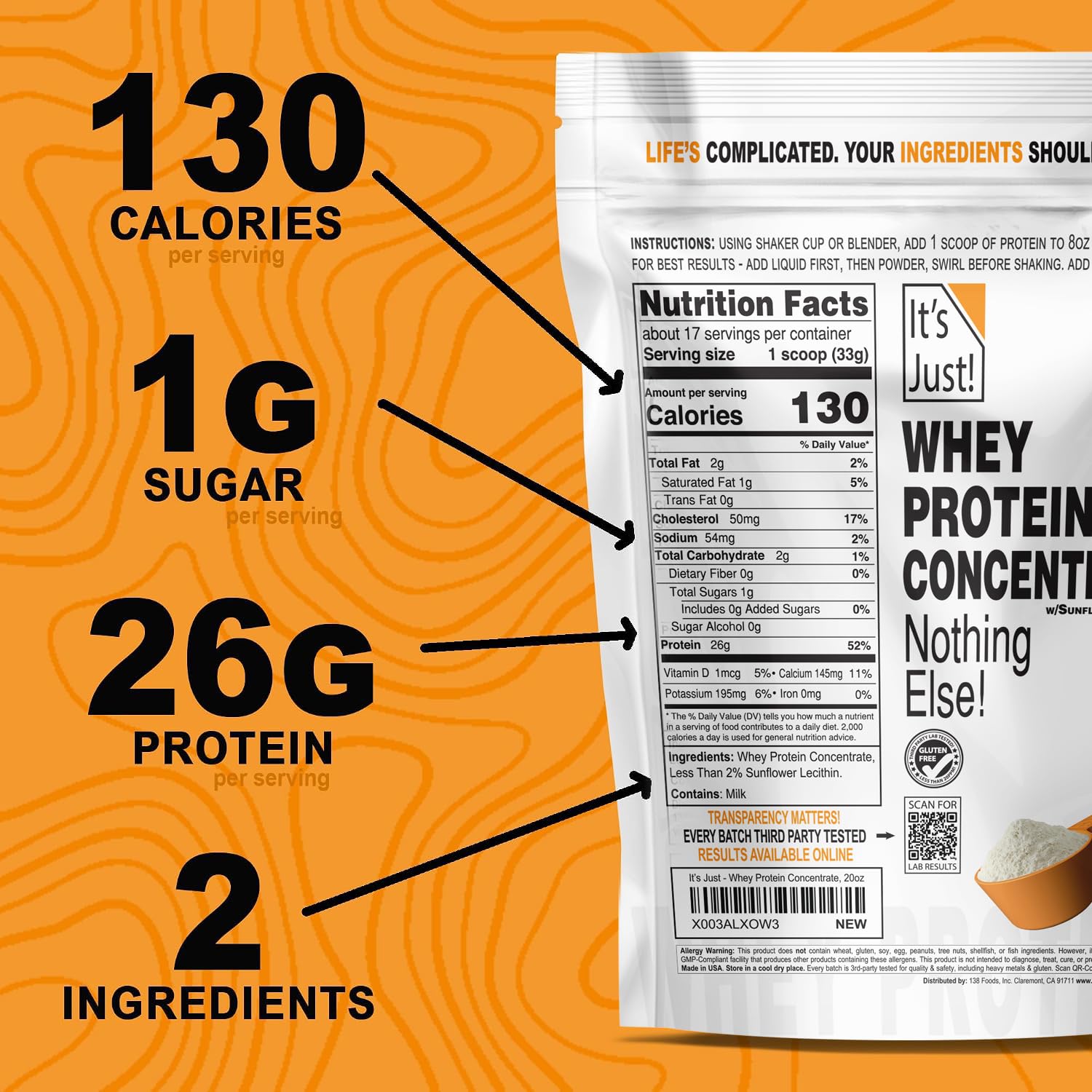 It's Just! - 100% Whey Protein Concentrate, 1.25lb, Unflavored — Amazon image 3