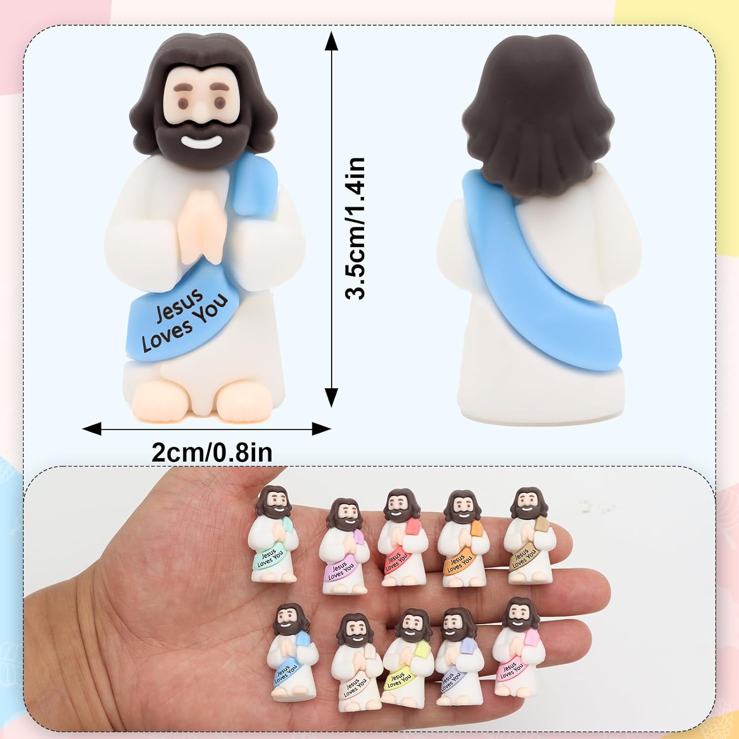 Yelakey 100pcs Mini Jesus Figurines in Bulk, Jesus Figurines for Nativity Scenes, Home Decor and Easter Egg Stuffers (Macaron)