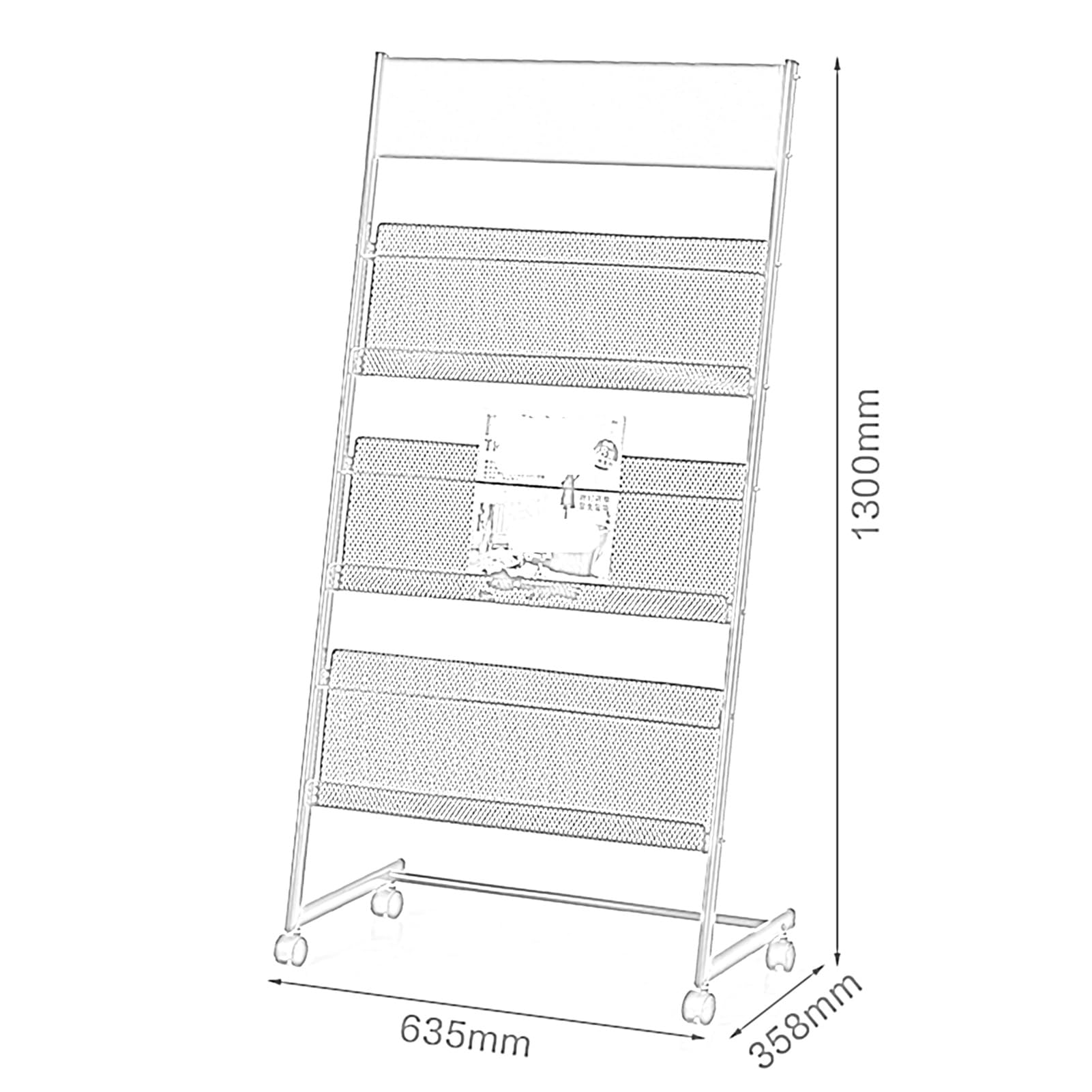 Generisch 3-poziomowy, wolnostojący stojak na czasopisma – srebrny stojak na gazety i prospekty do biur, szpitali i targów (63,5 x 35,8 x 130 cm)
