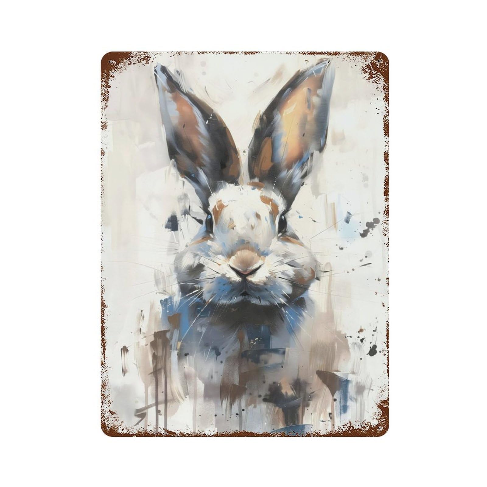 Watercolor Rabbit Bunny 15.7"x11.8" Rustic Tin Plaque, Farmhouse Wall Decor for Basement, Hobby Room And Garage Decor
