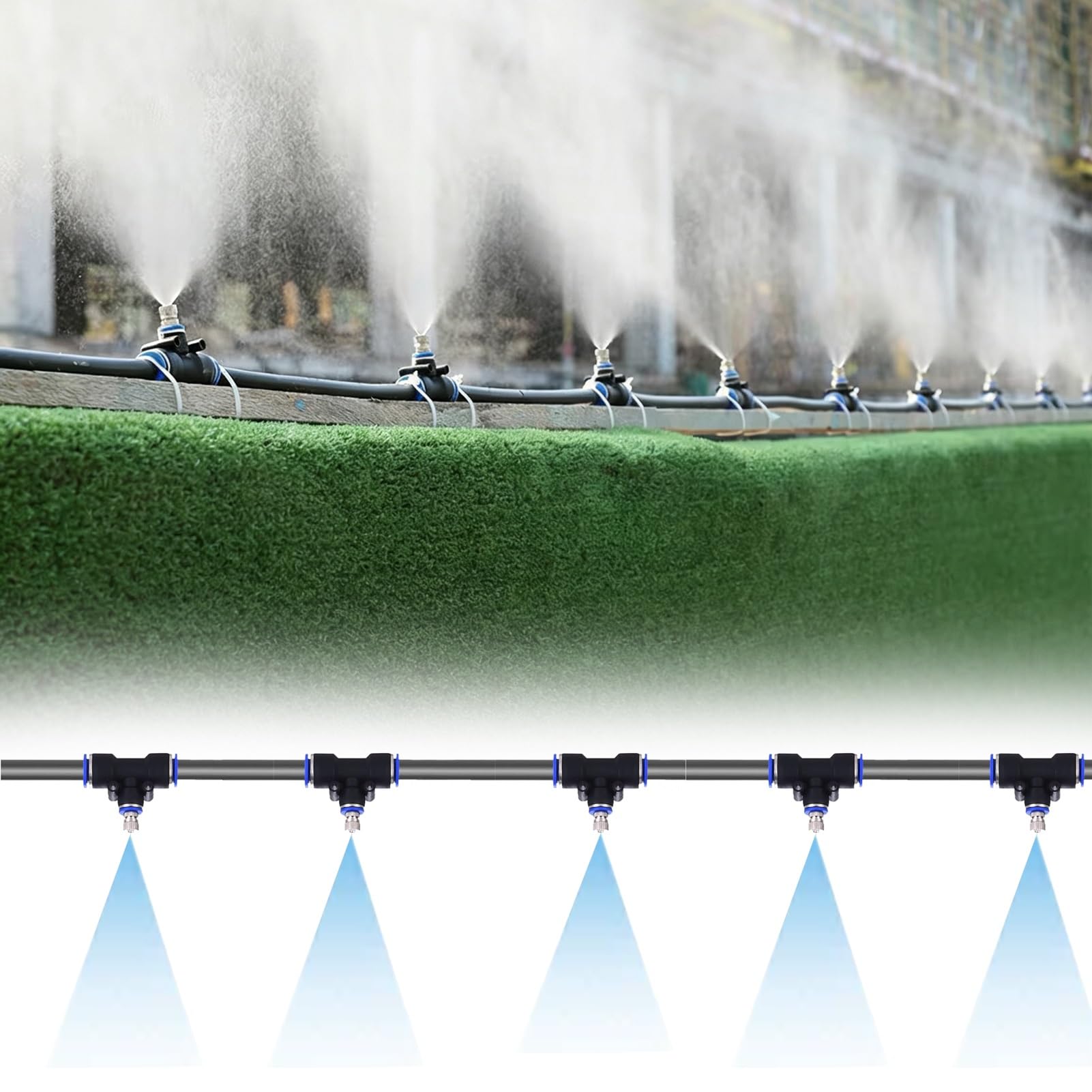 Kit Irrigazione Nebulizzazione Portatile per Esterni, Ideale per Patio e Recinzioni da Cantiere.