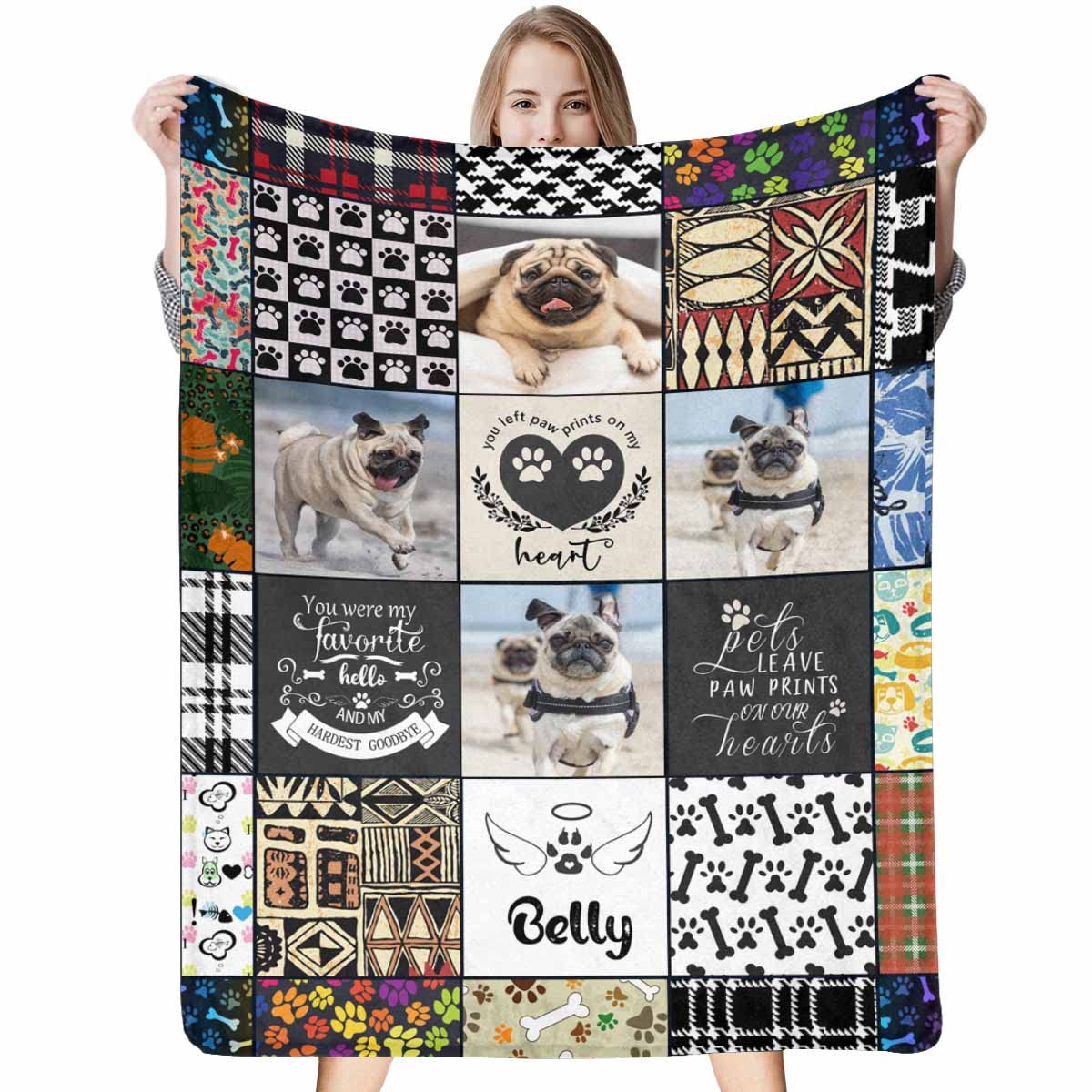 MyPupSocks Custom Pet Memorial Gifts, Customized Dog Prints Bed Blanket Personalized Throw Blanket with Photos in Loving Memory of Dog Picture Blanket for Sympathy Remembrance 50x60