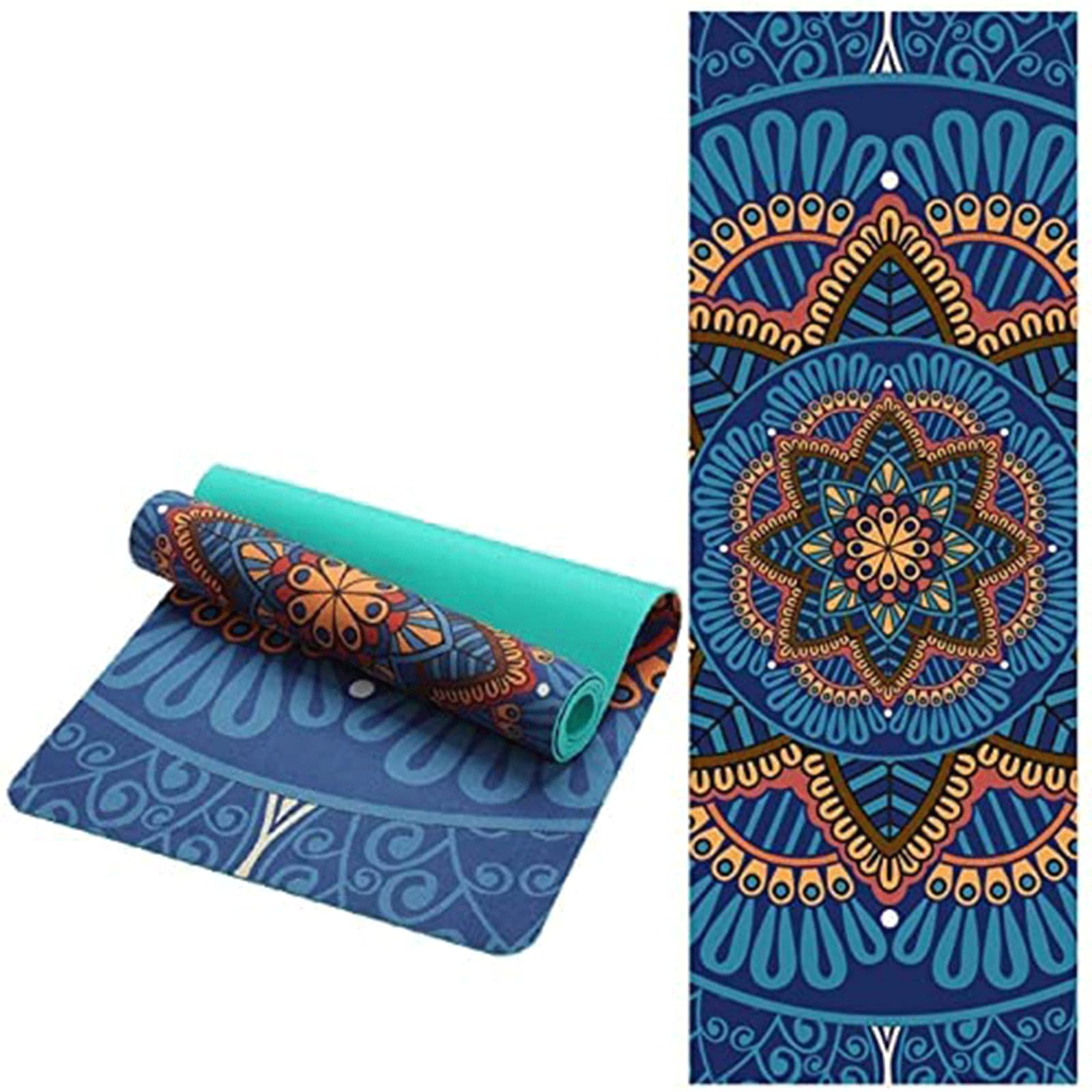 Pratique Tapis de Yoga de 5,5 mm, Motif de Lotus en Daim TPE antidérapant pour Exercice de Fitness, Tapis de Gymnastique, Durable et Facile à Transporter. Cadeau