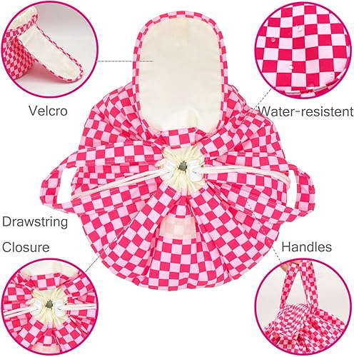 Miniatura 10 de Bolsa de maquillaje grande con cordón de barril para mujer, bolsa organizadora de maquillaje portátil para el cuidado de la piel y artículos de