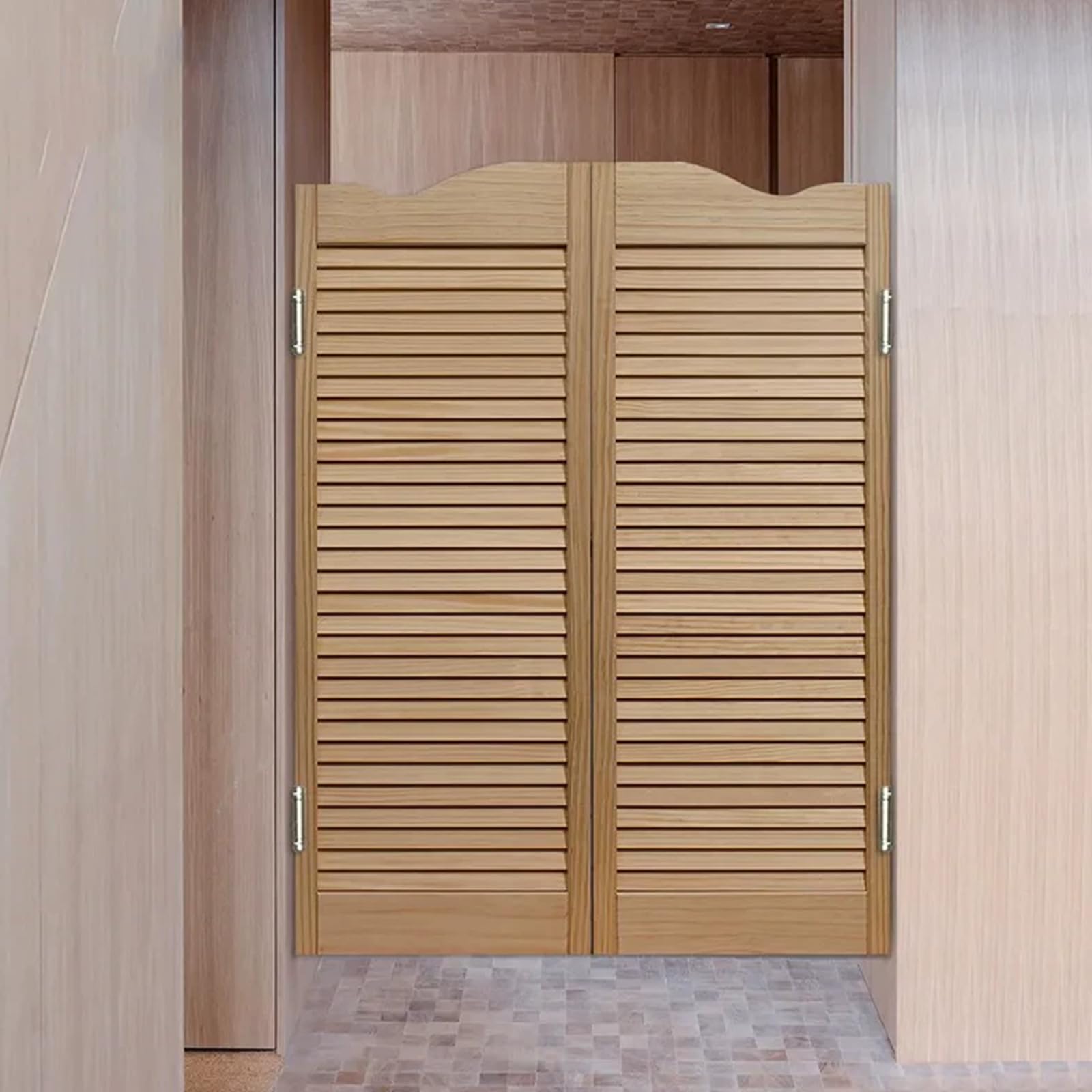 Porte battante à persiennes, porte intérieure en bois massif avec charnières, séparation de décoration d'intérieur pour couloir, cuisine, bar, entrée