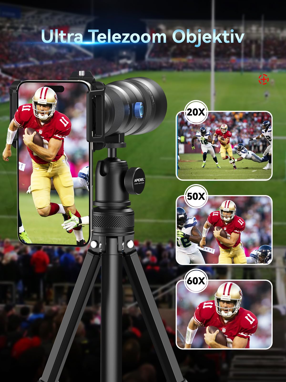 APEXEL Telecular 20-60x Professionelles Kompakt Zoomlinse für Smartphones-Teleobjektiv für Smartphones- Erfassen Sie entfernte Szenen mit Leichtigkeit