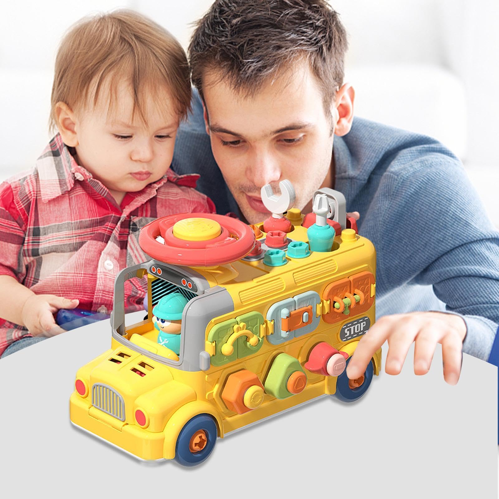 Cubo Occupato, cubo di attività per Bambini | Cubo da Viaggio | sensoriale a Forma di Autobus per Bambini,Giocattolo per seggiolino Auto da Viaggio, cubo di attività, Giocattoli sensoriali