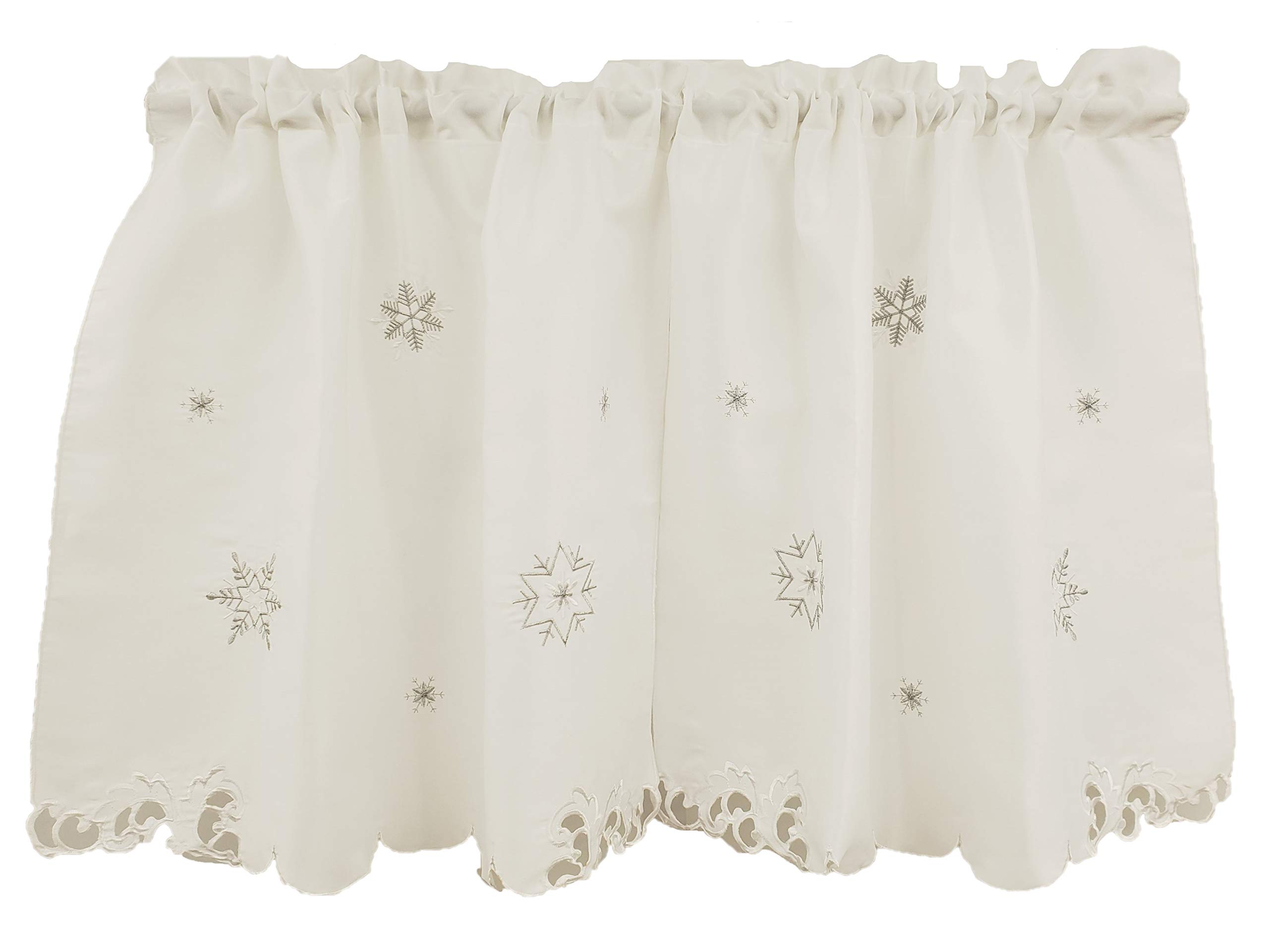 LORRAINE HOME FASHIONS Metallic Snowflake Window Curtain, White (58