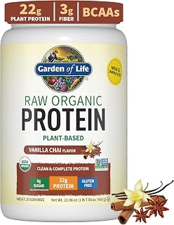 Organic Vegan Protein Powder, Plant Based & BCAAs, Organic Protein Powder with Probiotics & Enzymes, Non-GMO, Gluten-Free Lactose Free, Vanilla Chai, 1.2 LB