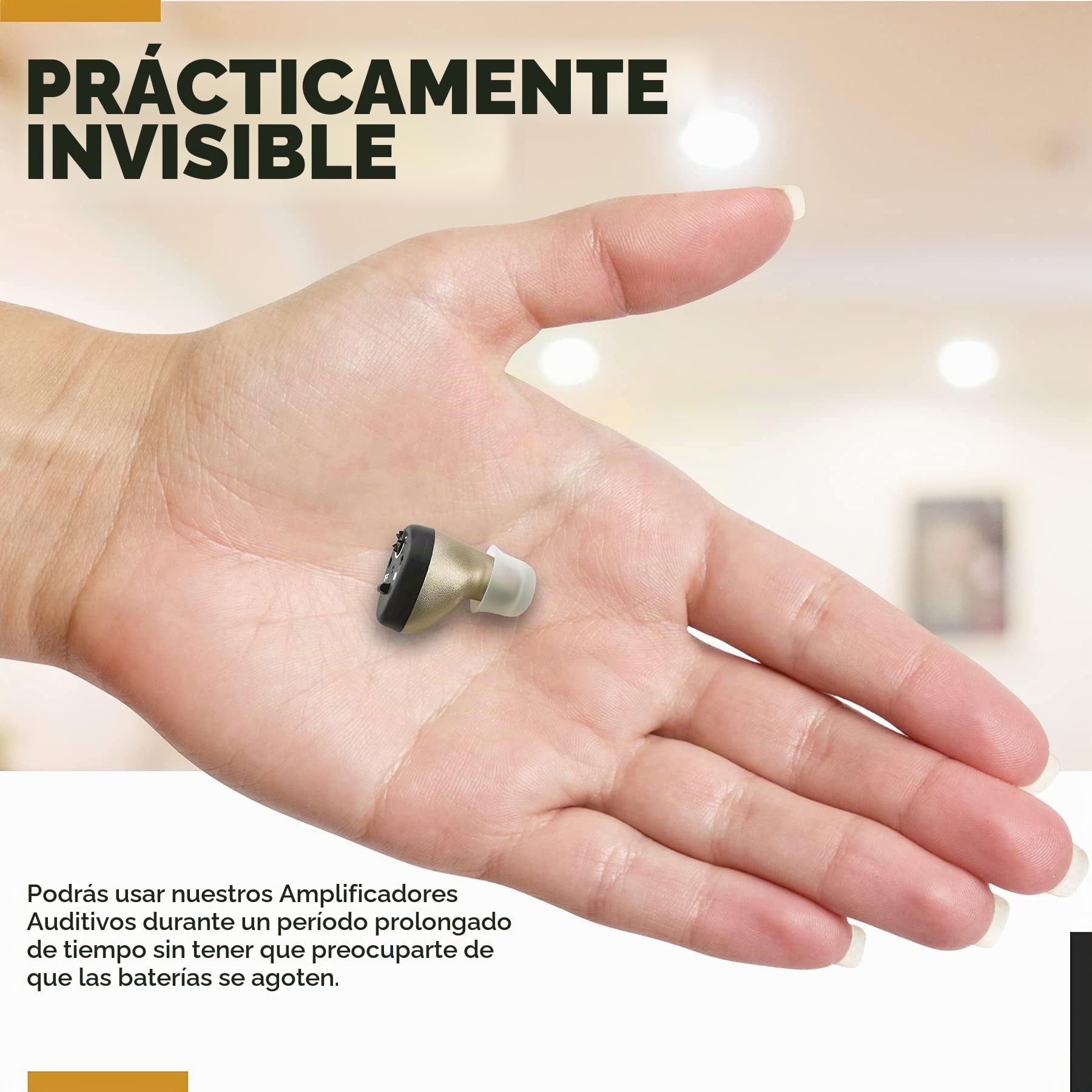 Recargable CIC Complete-in-Canal Nearly Invisible Personal con cancelación de ruido digital y función de reducción de retroalimentación, oído izquierdo - negro