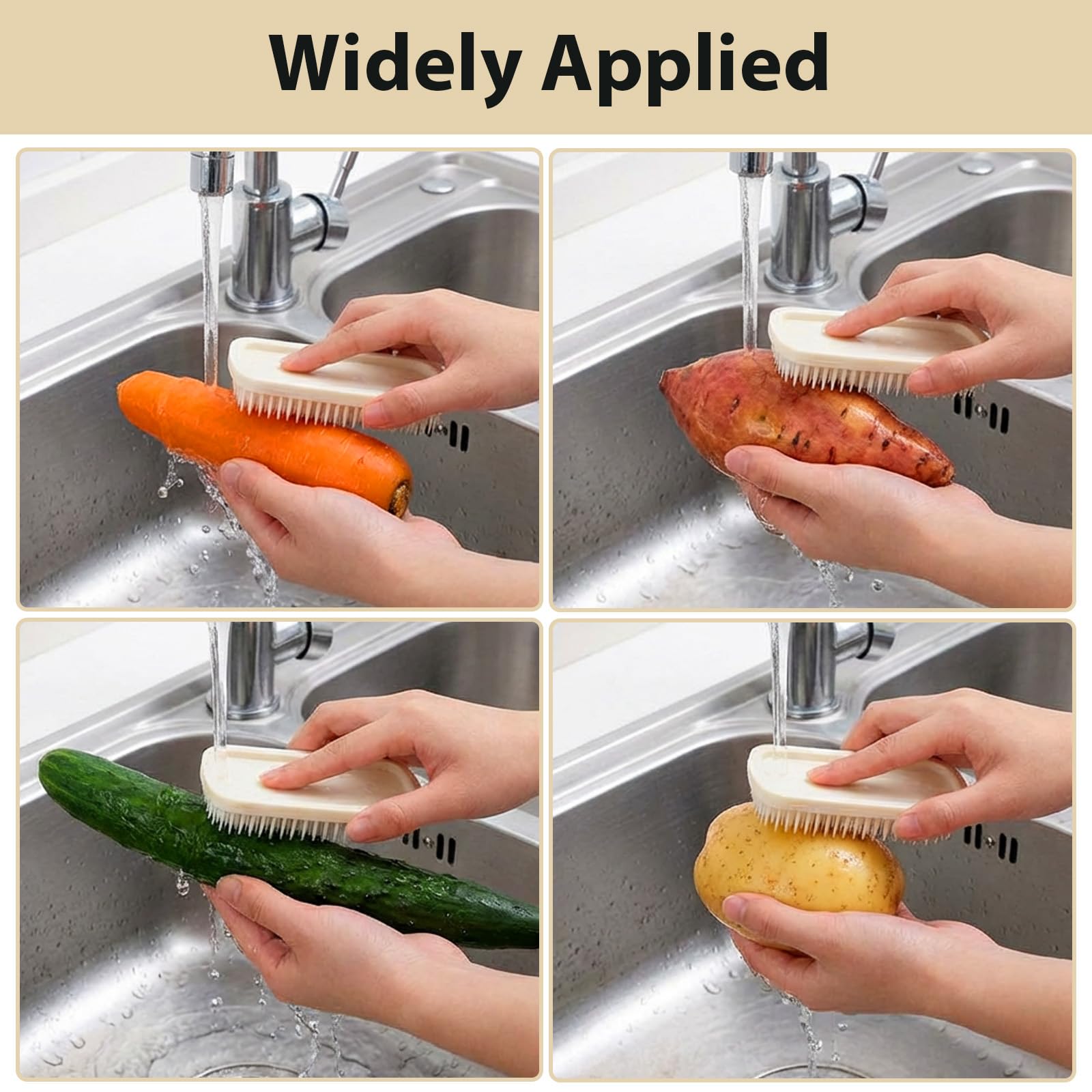 Brosses à légumes Lot de 4 - Poils doux pour pommes de terre, carottes et racines de lotus - Réutilisables