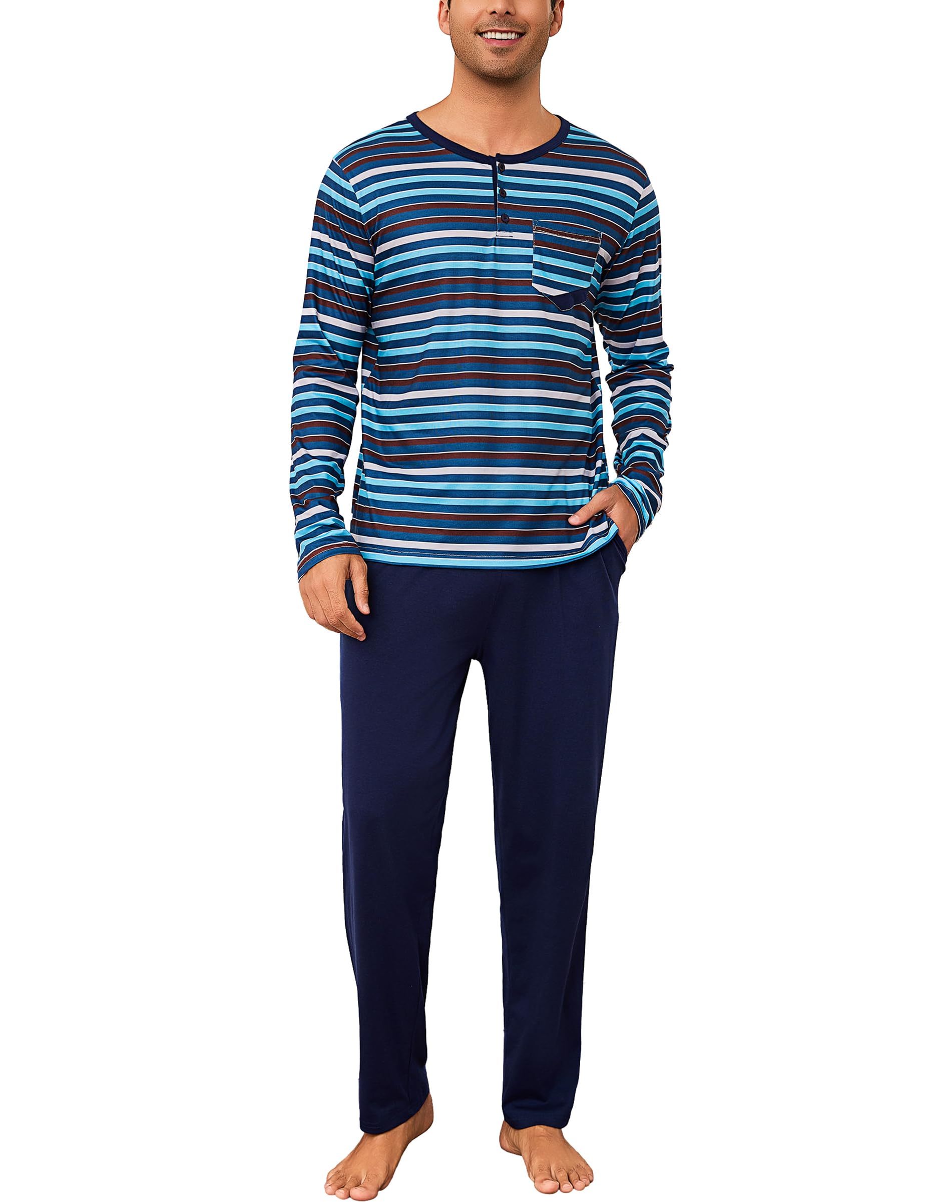 Aseniza Herenwinterpyjama van katoen, lange mouwen, lange broek