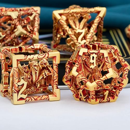 Miniatura 4 de ARUOHHA Juego de dados huecos DND de 5 cabezas de dragones D y D con caja de regalo, juegos de rol, 7 piezas de dados poliédricos de metal RPG D20