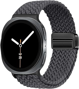 Magnetic Braided Band for Samsung Galaxy Watch 8 40mm 44mm, Galaxy Watch8 Classic 46mm, One Click No Gap Elastic Stretchy Nylon Fabric Sport Strap for Women Men Space Gray
