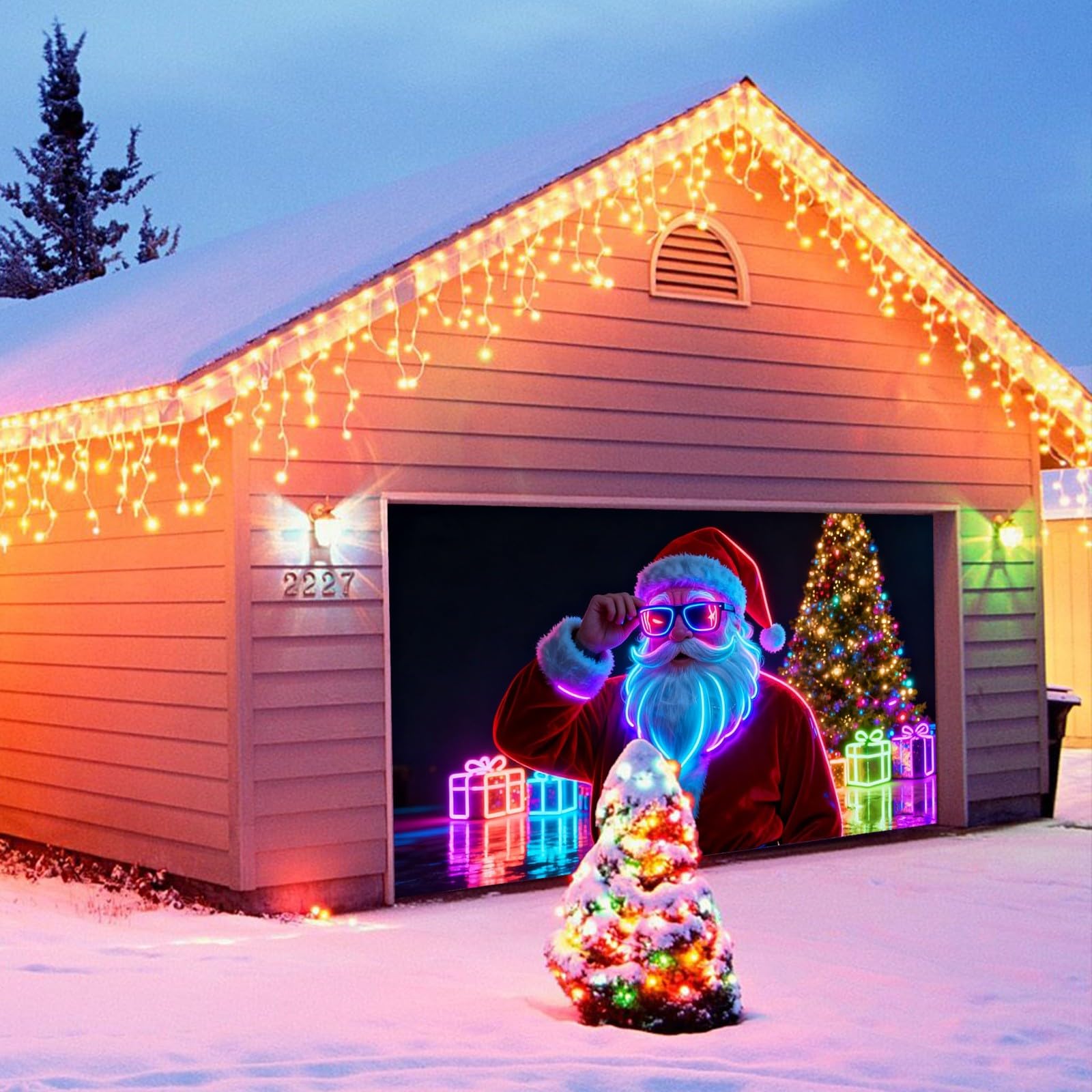 Housse de garage lumineuse de Noël 2x4,8m et décoration murale extérieure
