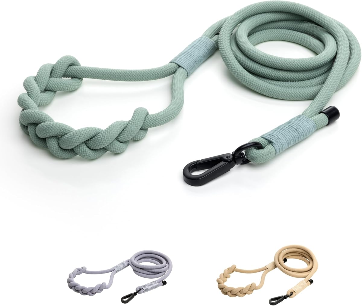 Correa para perros trenzada a mano Fei & Eve | Cuerda de algodón suave, control suave para entrenamiento y caminatas diarias, resistente, 6 pies, verde