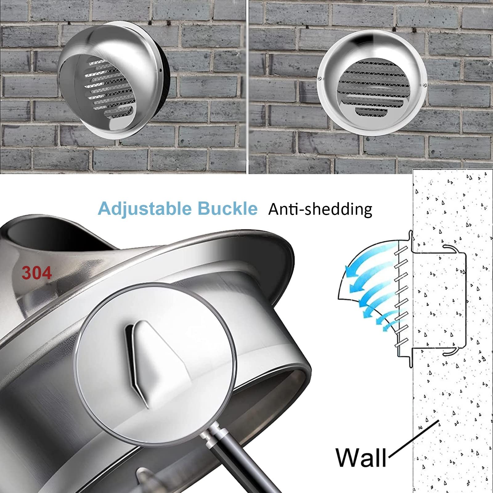 Cappe Griglia di Aerazione Sfiato Esterno da 60-300mm, Griglia di Ventilazione A Sfera, con Zanzariera, Ventilatori Griglie Sfiati per Scarico A Parete Esterna, Scarico Cappa, Aria Fresca