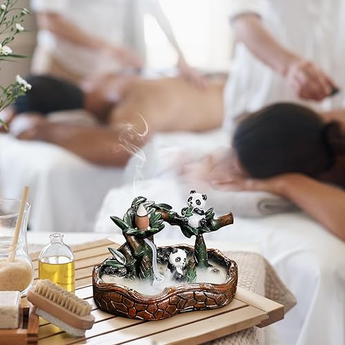 Miniatura 5 de YYW Panda - Quemador de incienso con reflujo en cascada, hecho a mano, de cerámica, con 20 conos de incienso y 30 varillas de incienso, decoración