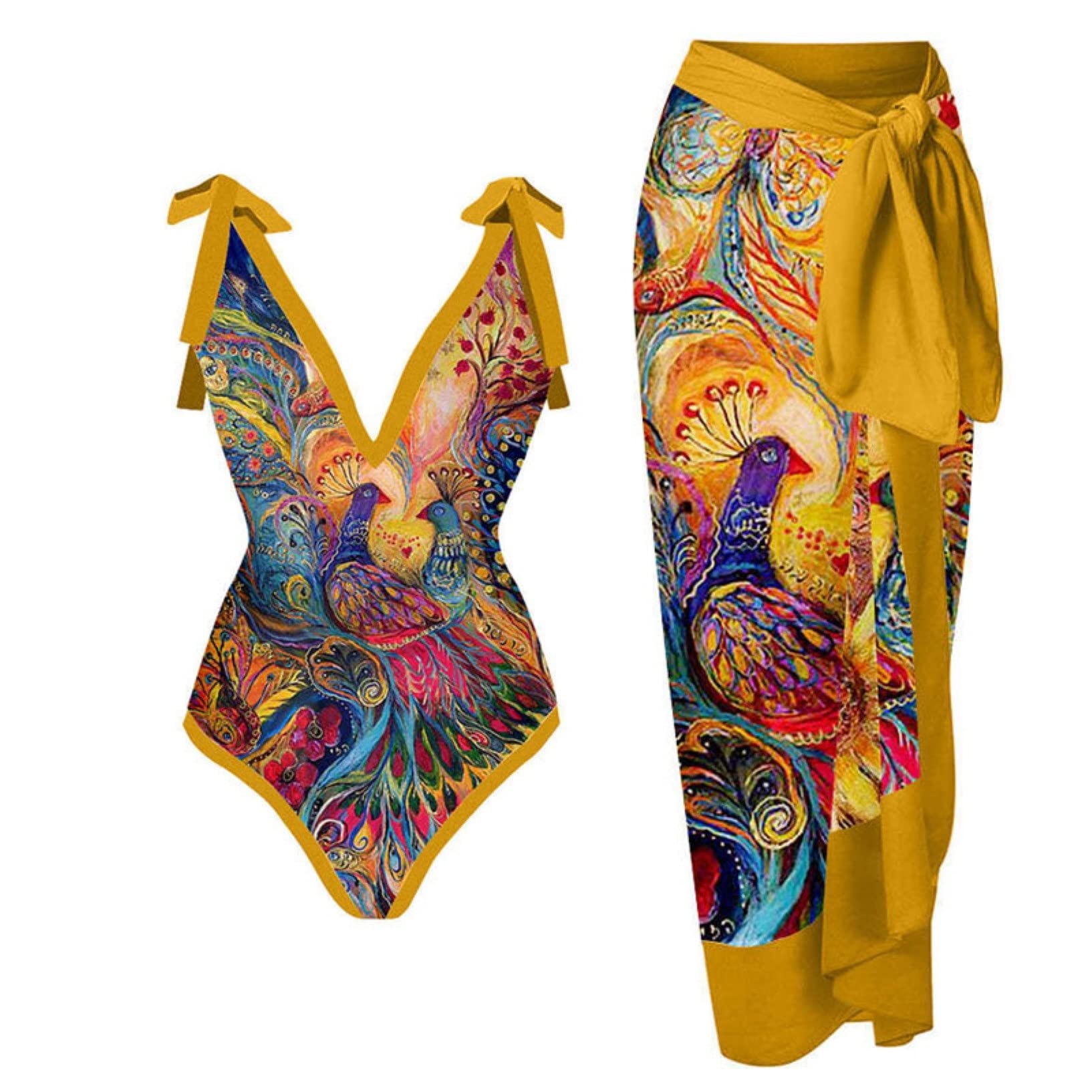 Mujeres Traje De Baño De Dos Piezas con Falda Larga Sarong Playa Cover Up Beachwear para Playa, Piscina, Vacaciones Tropicales (Color : C, Size : M)