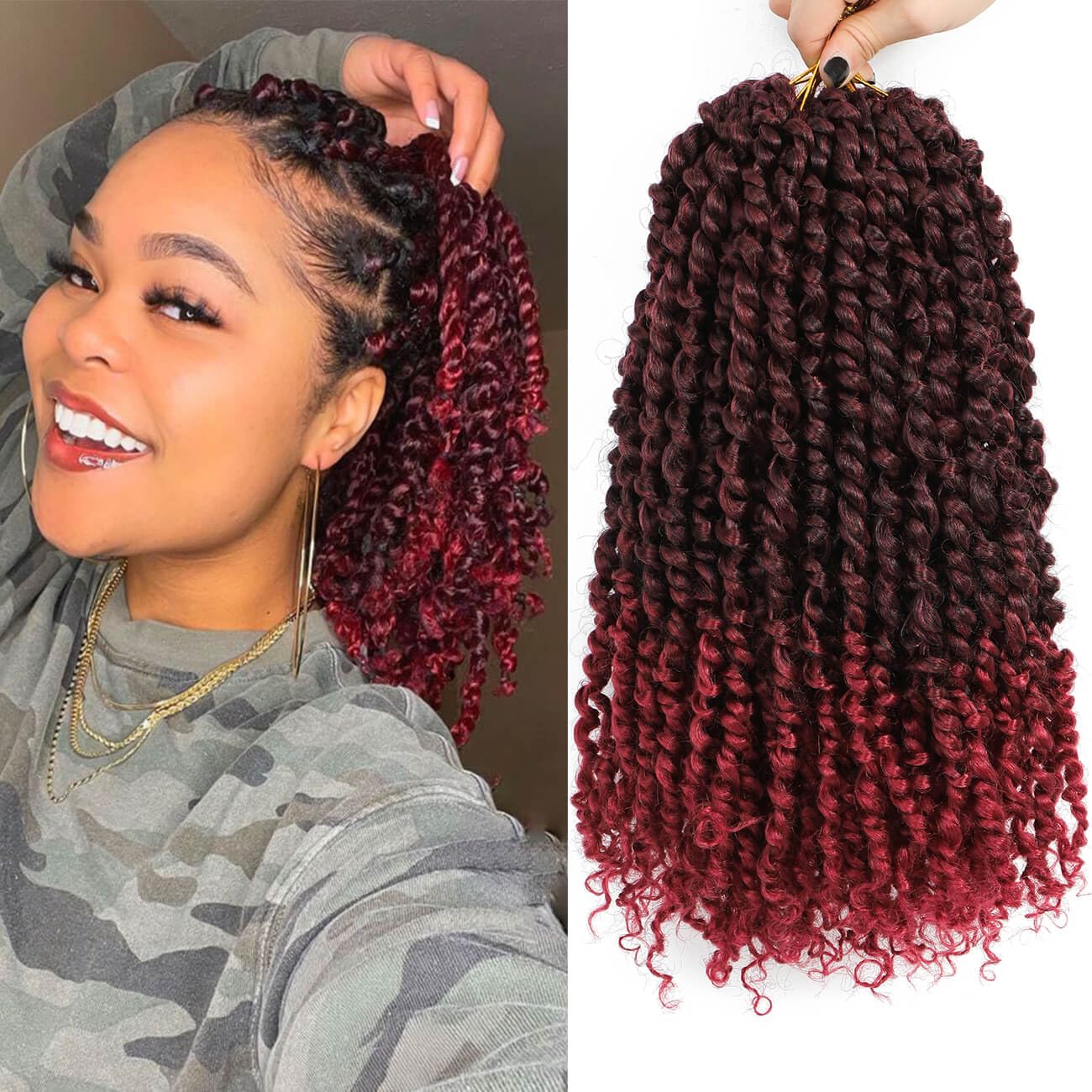 Bestlove Burgundy Pretwisted Passion Twist Crochet Hair14 Inch 8 Packs Short 1B/Bug Crochet Passion Twist Hair Pre-Looped Red Crochet Hair for Black