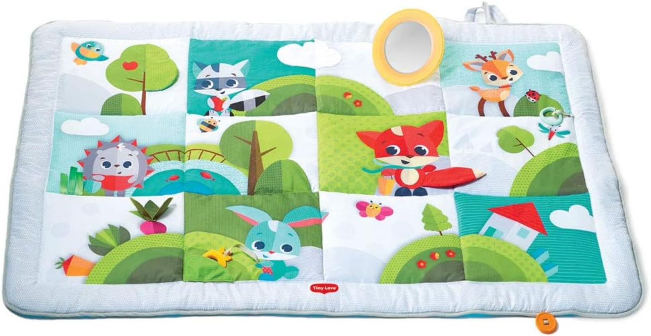 Tiny Love Super Mat, Tapis d'Éveil Bébé XL (150 x 100 cm), 0+ Mois, 9 Activités, Tapis Sensoriel Bébé Doux, Miroir (en Position sur le Ventre), Act. Cache-cache, Anneau de Dentition, Meadow Days