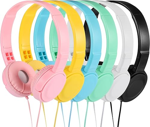 6 auriculares para niños, multicolor, con micrófono de 0.138 in, auriculares estéreo ajustables con cable para la escuela, aula, niños, niñas,