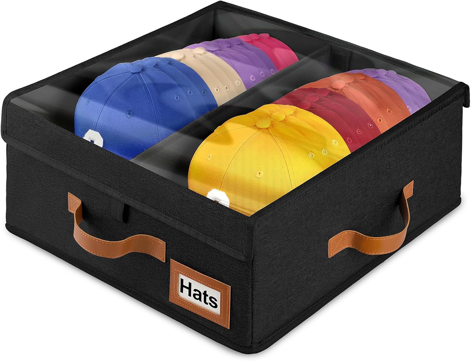 Dofilachy Stackable Hat Storage for Baseball Caps, Hat Organizer for Closet with Clear Window Lid, Foldable Dustproof Hats Storage Box for Men & Women，Holds Up to 28-32 Caps(Black)
