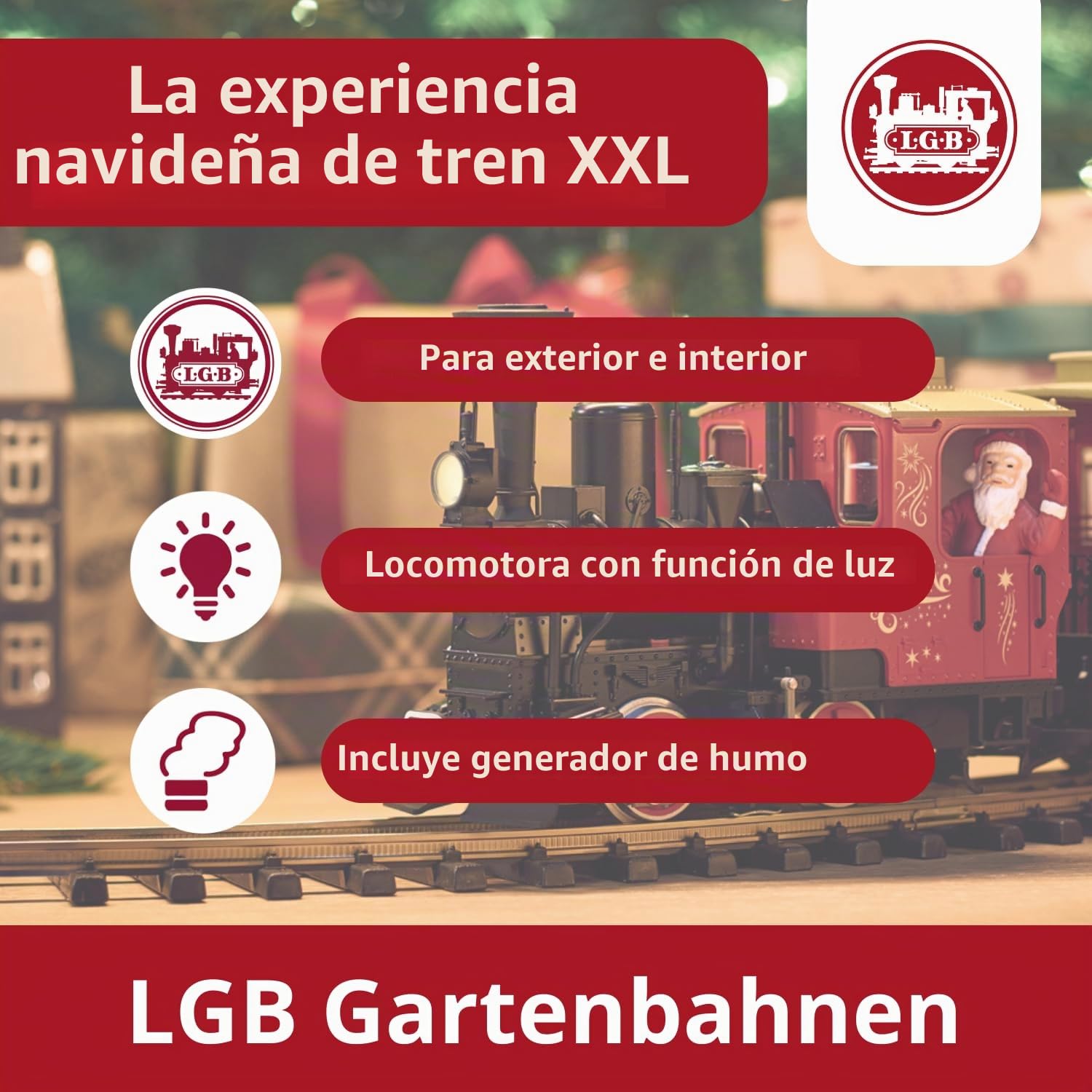 LGB – 70308 Gartenbahn Starter Set de Tren de Navidad con Locomotora y Dos vagones, ferrocarril al Aire Libre, Carril G