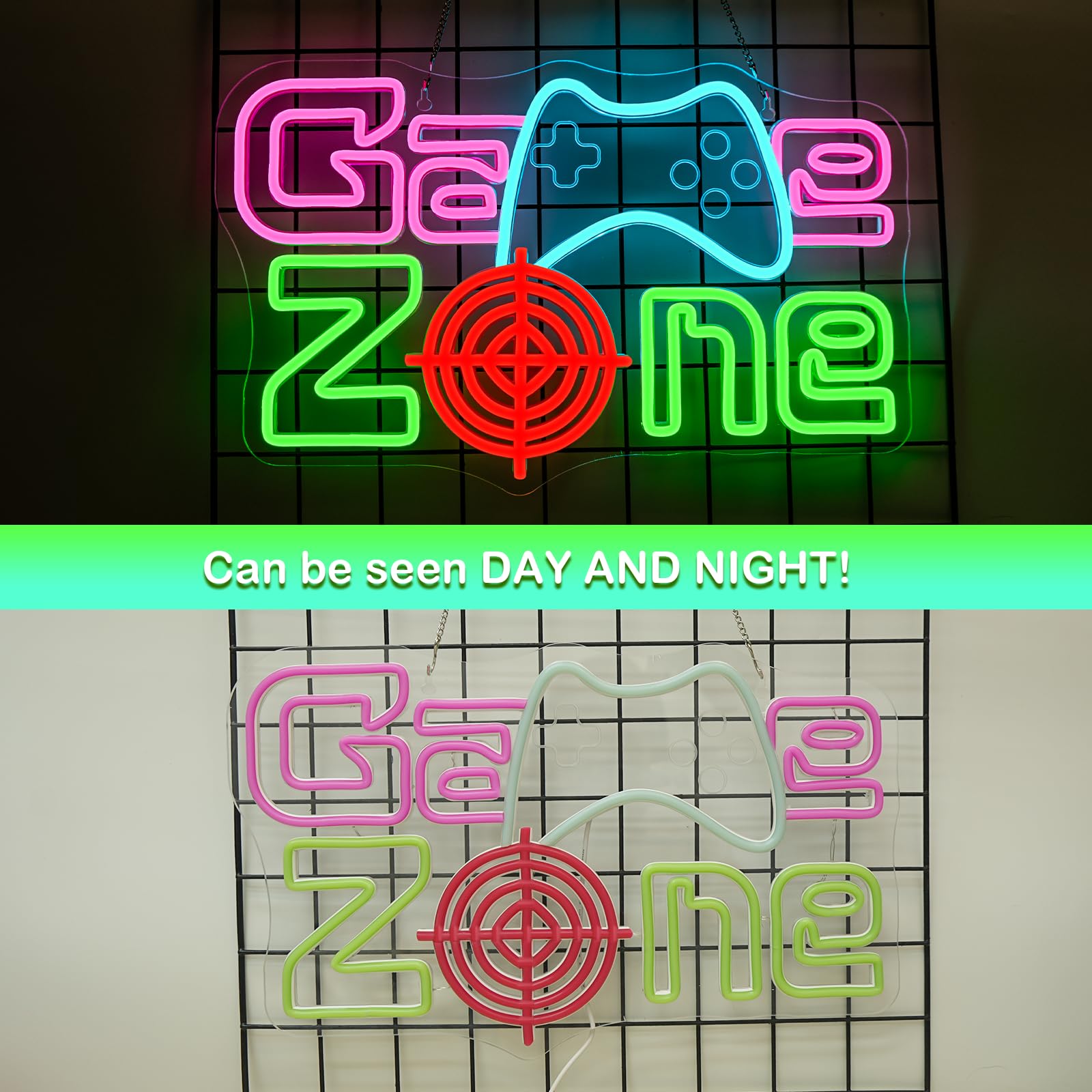 ineonlife Game Zone Neon Led,Radar Gamepad Luces Neon para Decoración de Pared,Letrero Led para Sala de Juegos,Zona de Juegos,Cueva de Hombre,Sala Familiar,Regalo para Niño