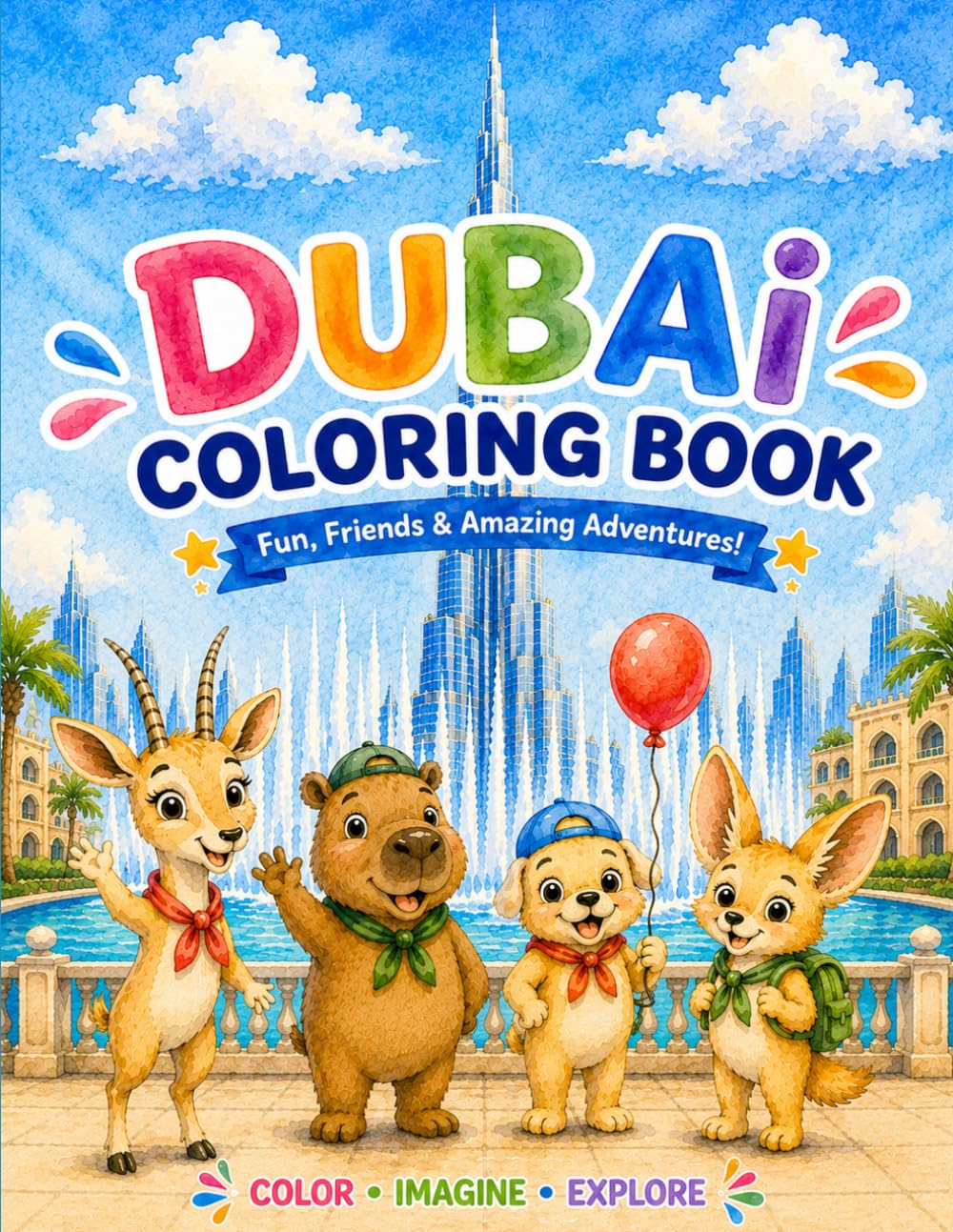 Dubai Adventures Coloring Book for Kids: Explore Dubai's Famous Landmarks, Desert Animals & Fun Adventures | Ages 4-10