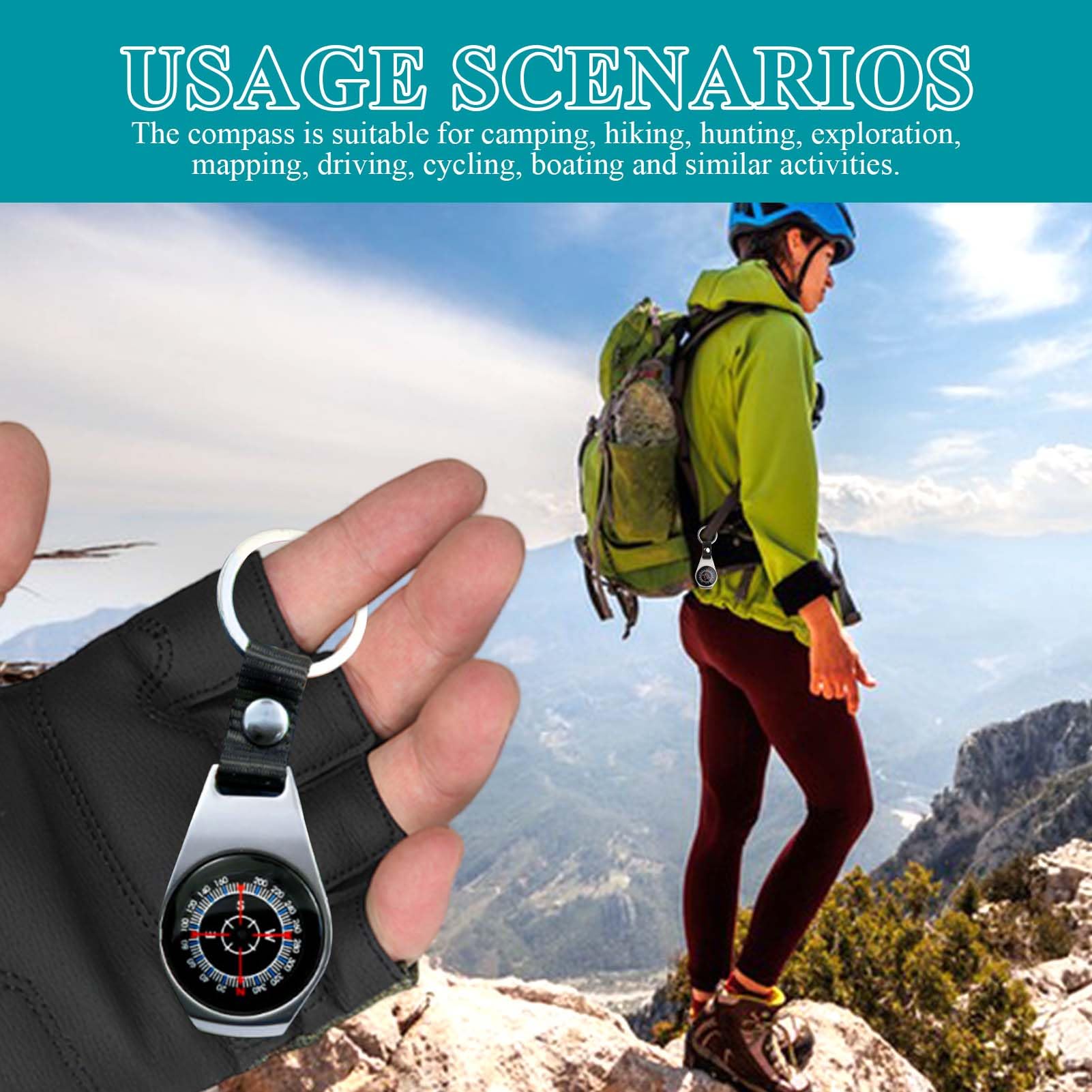 Boussole Porte Clés, Boussole Poche Étanche Aluminium Waterproof Portable Mousqueton Professionnelle Outils Navigation Plein Air pour l'extérieur Le Camping et L'Aventure Voyage et Randonnée