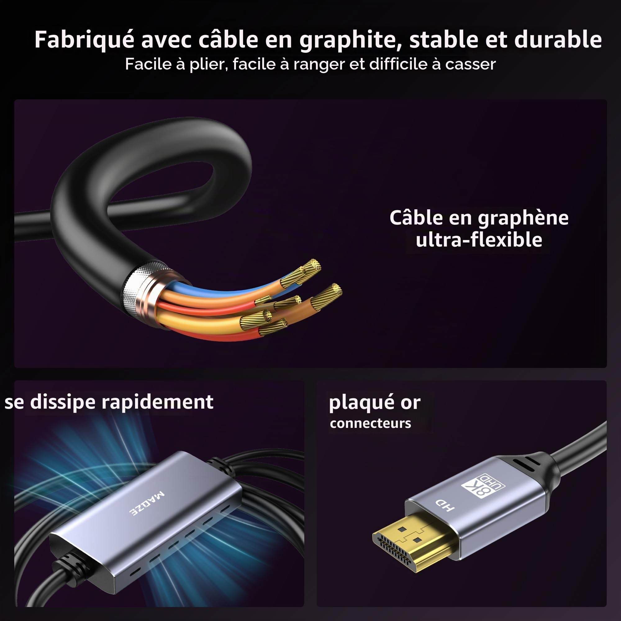Câble HDMI 8K vers Displayport, adaptateur HDMI 2.1 à 4K@120Hz vers Displayport 1.4, alimentation USB, pour ordinateurs portables, cartes graphiques dédiées, PS5 et Xbox Series X, et moniteurs